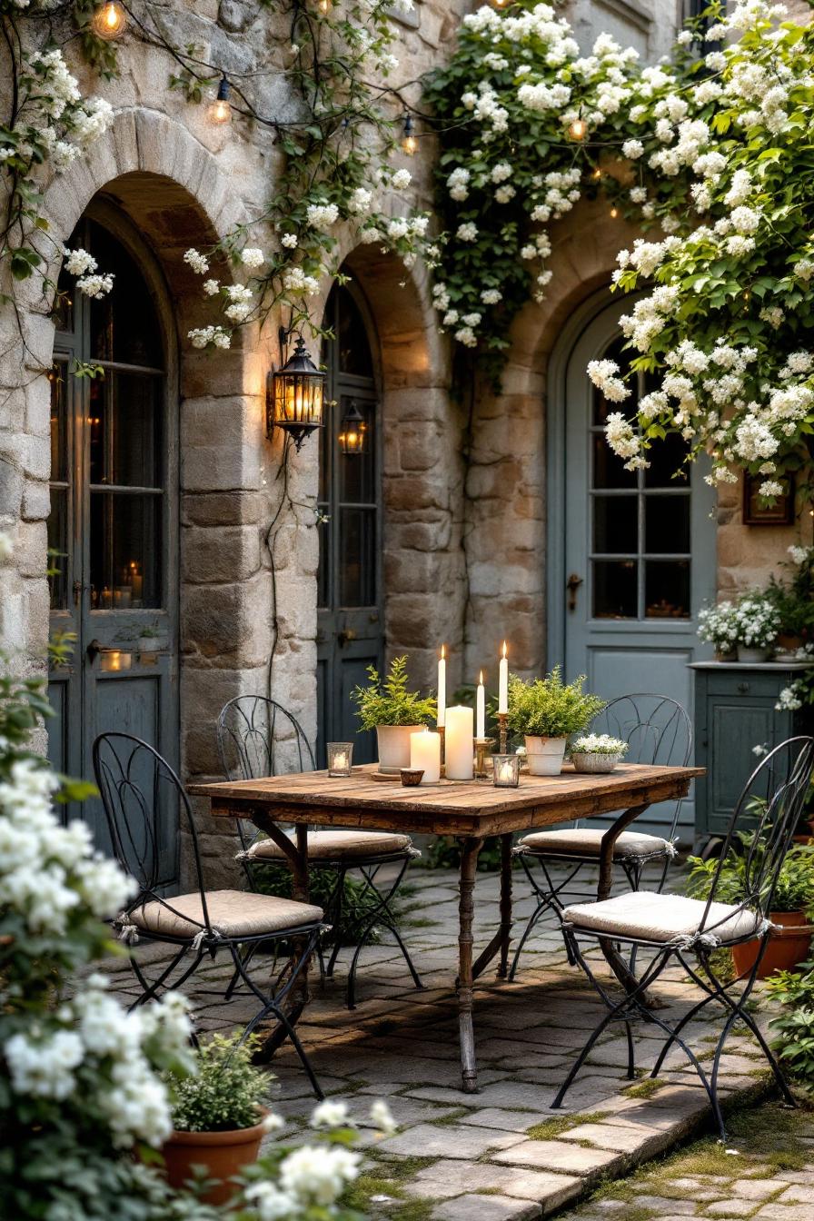 Cozy outdoor dining with vintage charm