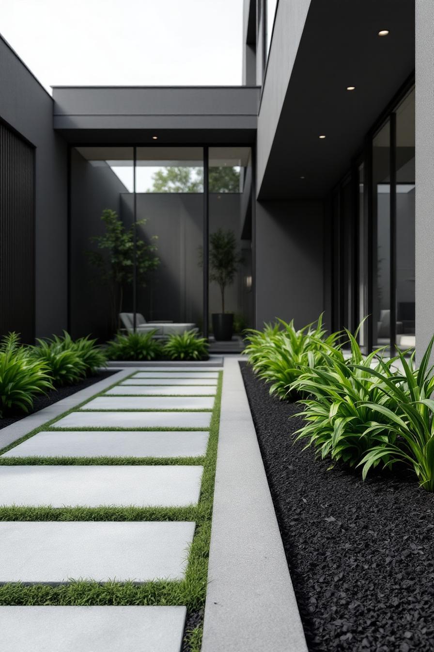 Contemporary garden path with vibrant greenery