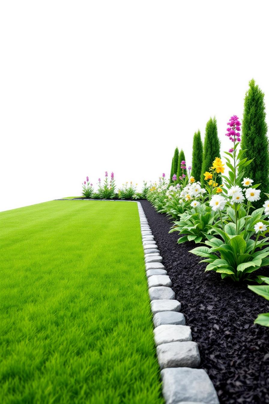 Bright flower border with stone-lined edge