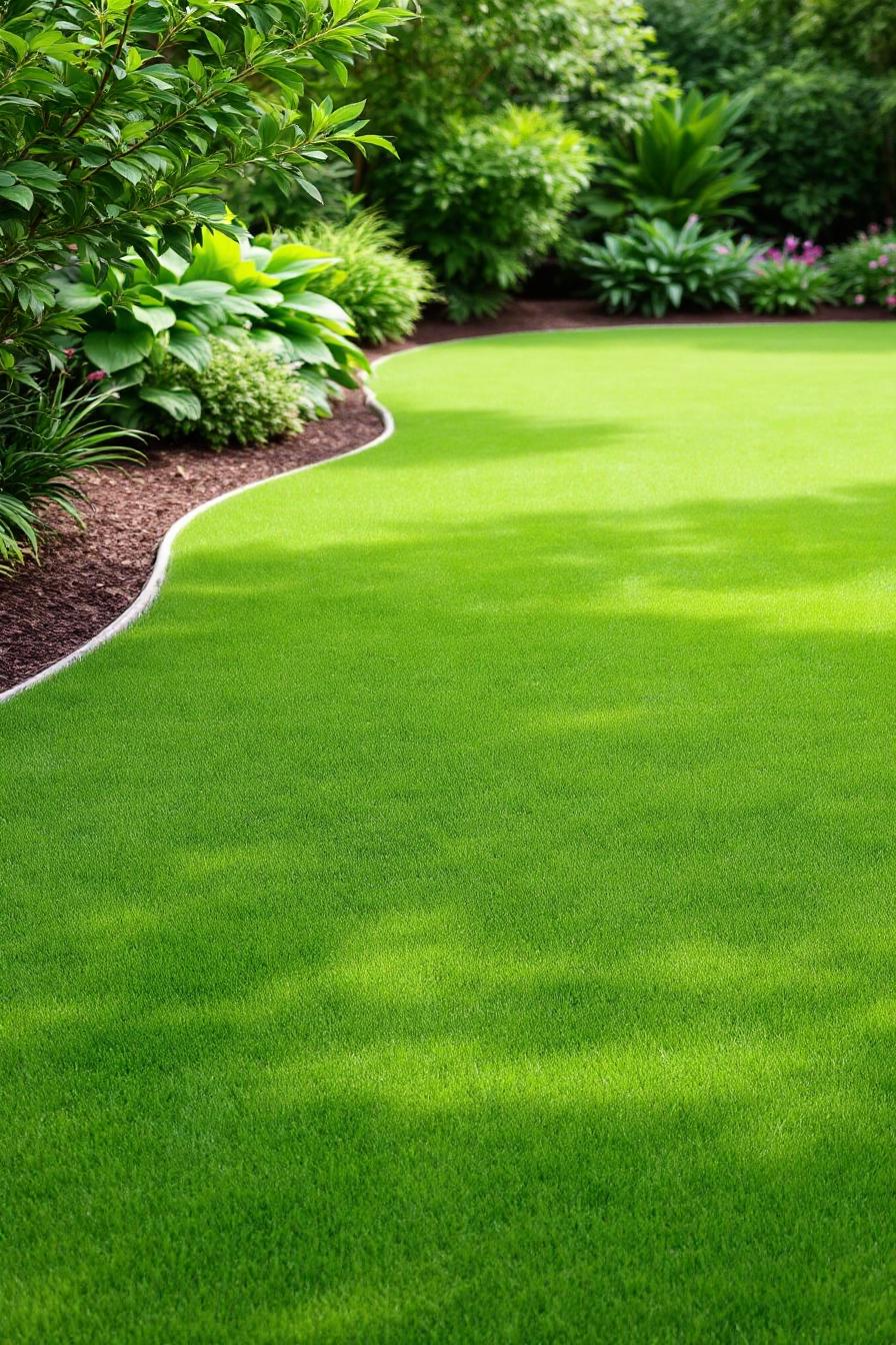 Lush lawn with wavy edge and vibrant foliage