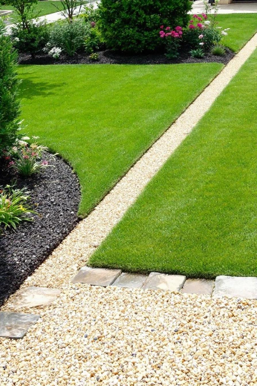 Pebble Path and Green Grass Contrast