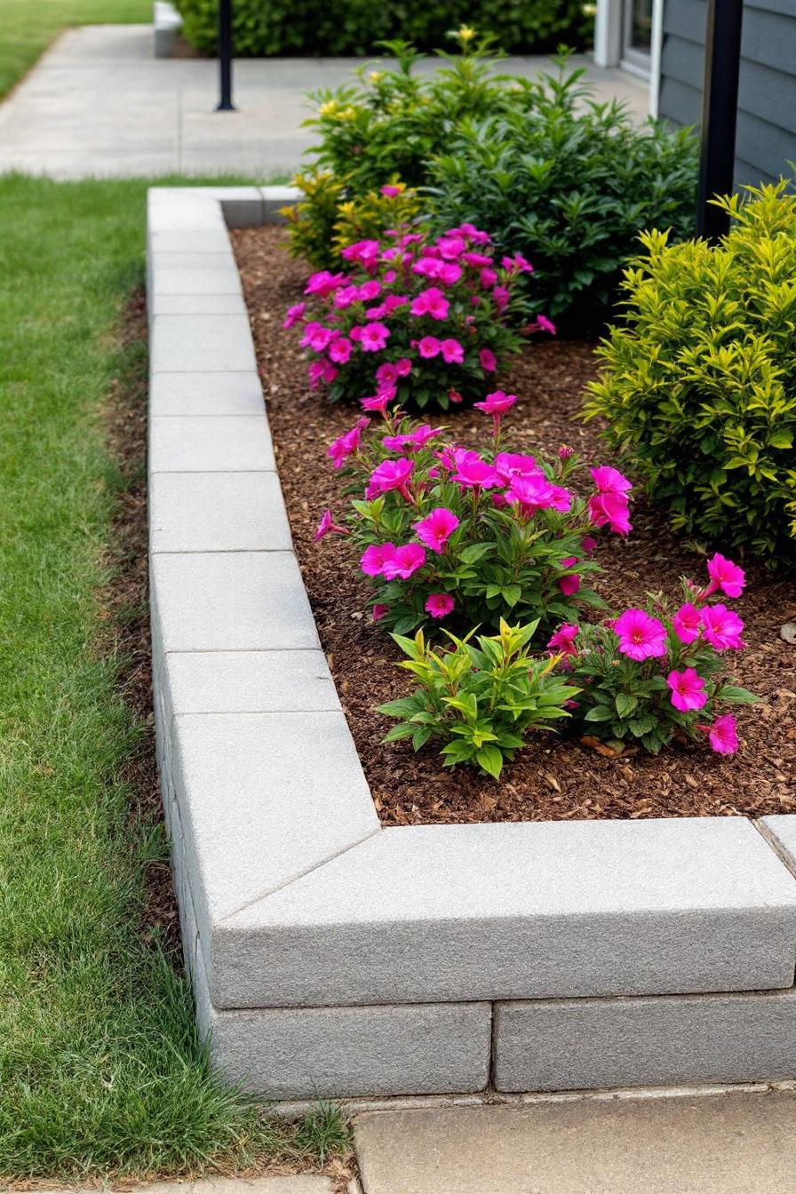 Stylish garden edging with pink blooms and lush greenery