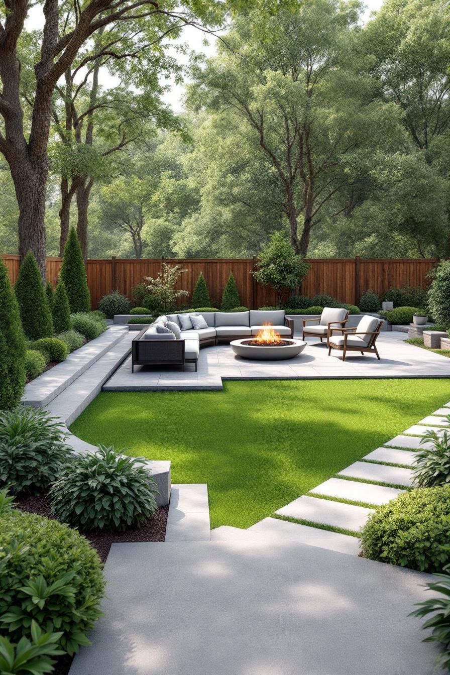 Spacious backyard with cozy seating and fire pit