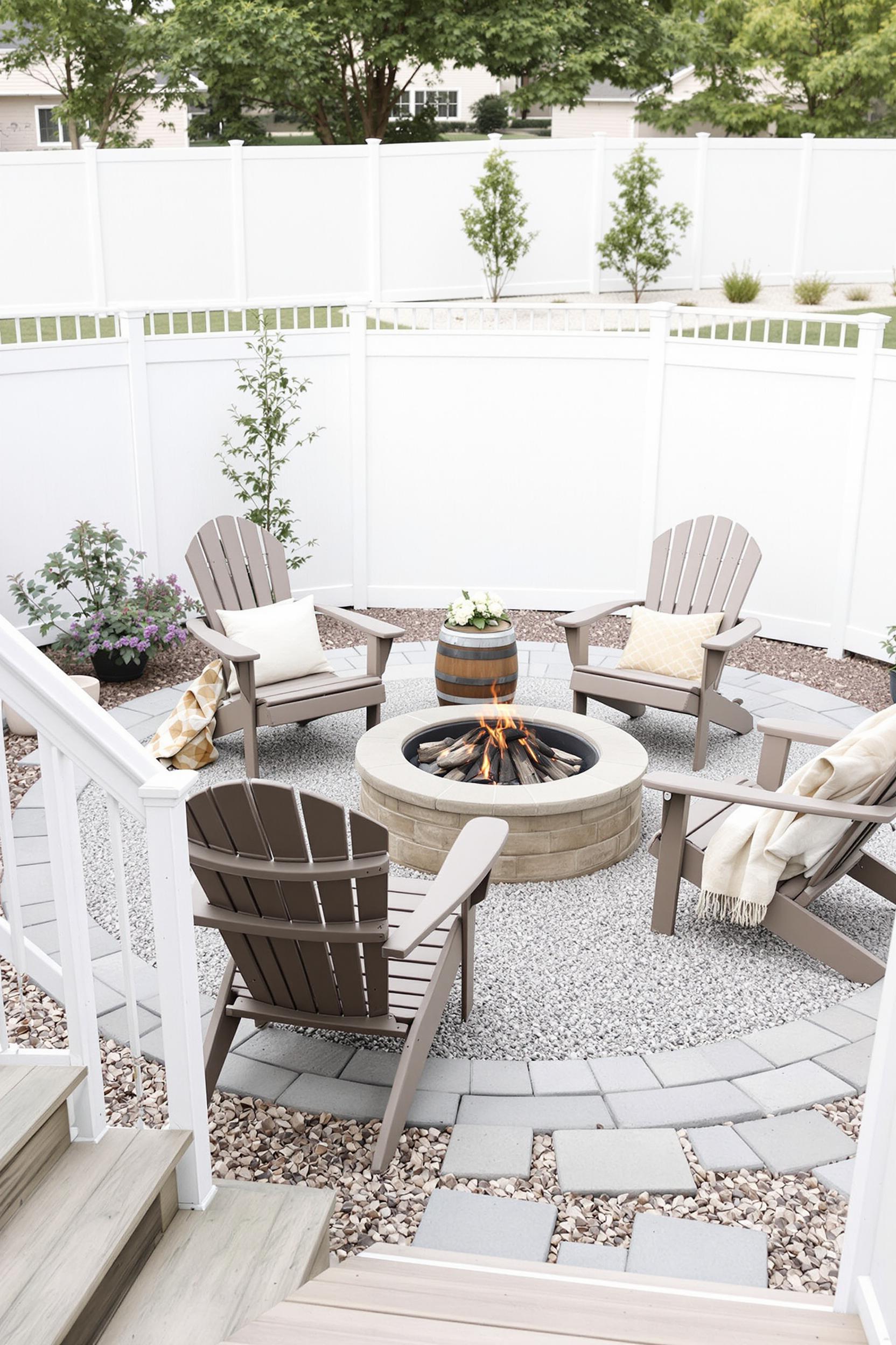 Outdoor fire pit area with Adirondack chairs
