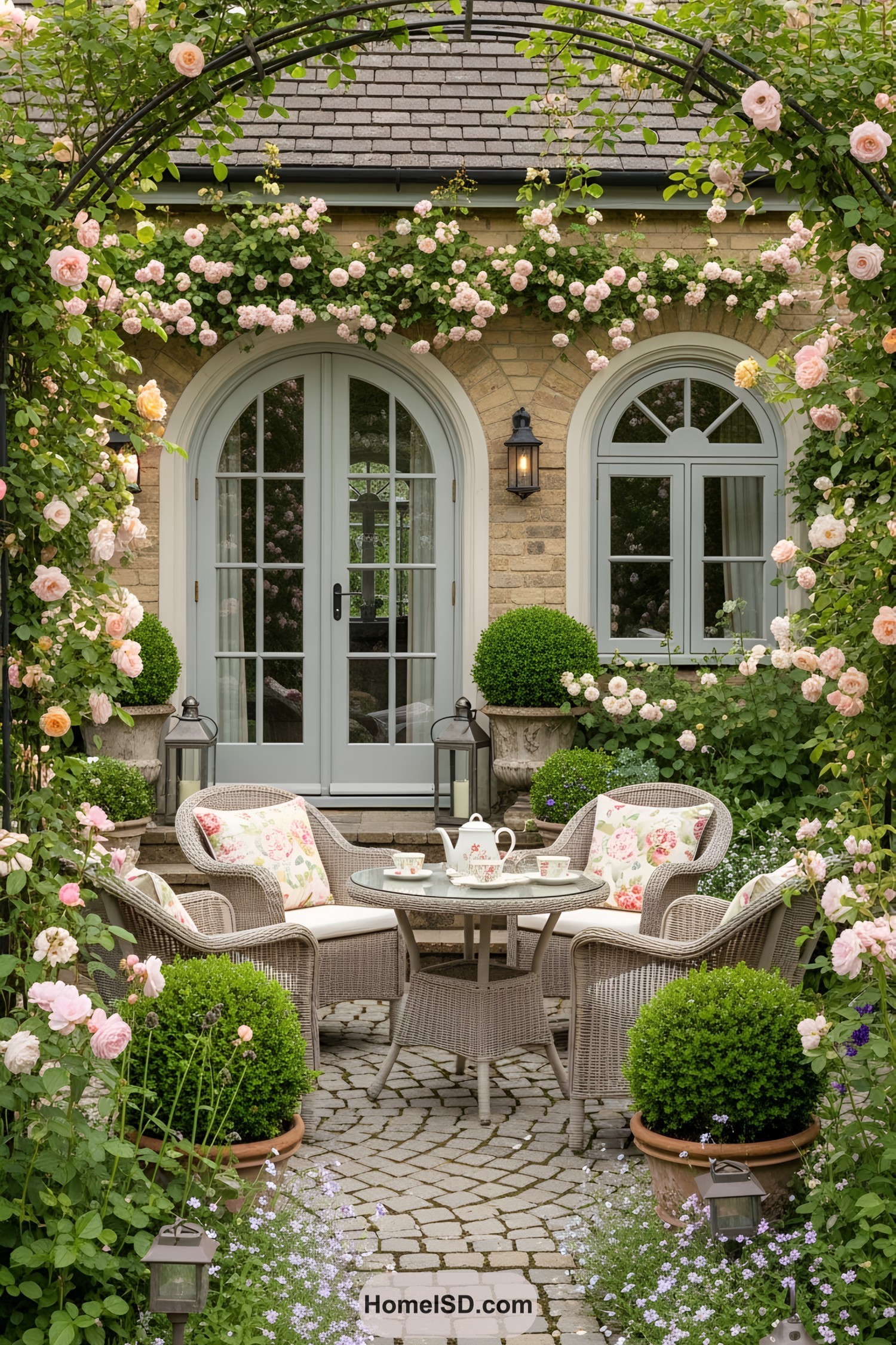 Idyllic garden patio with cozy seating