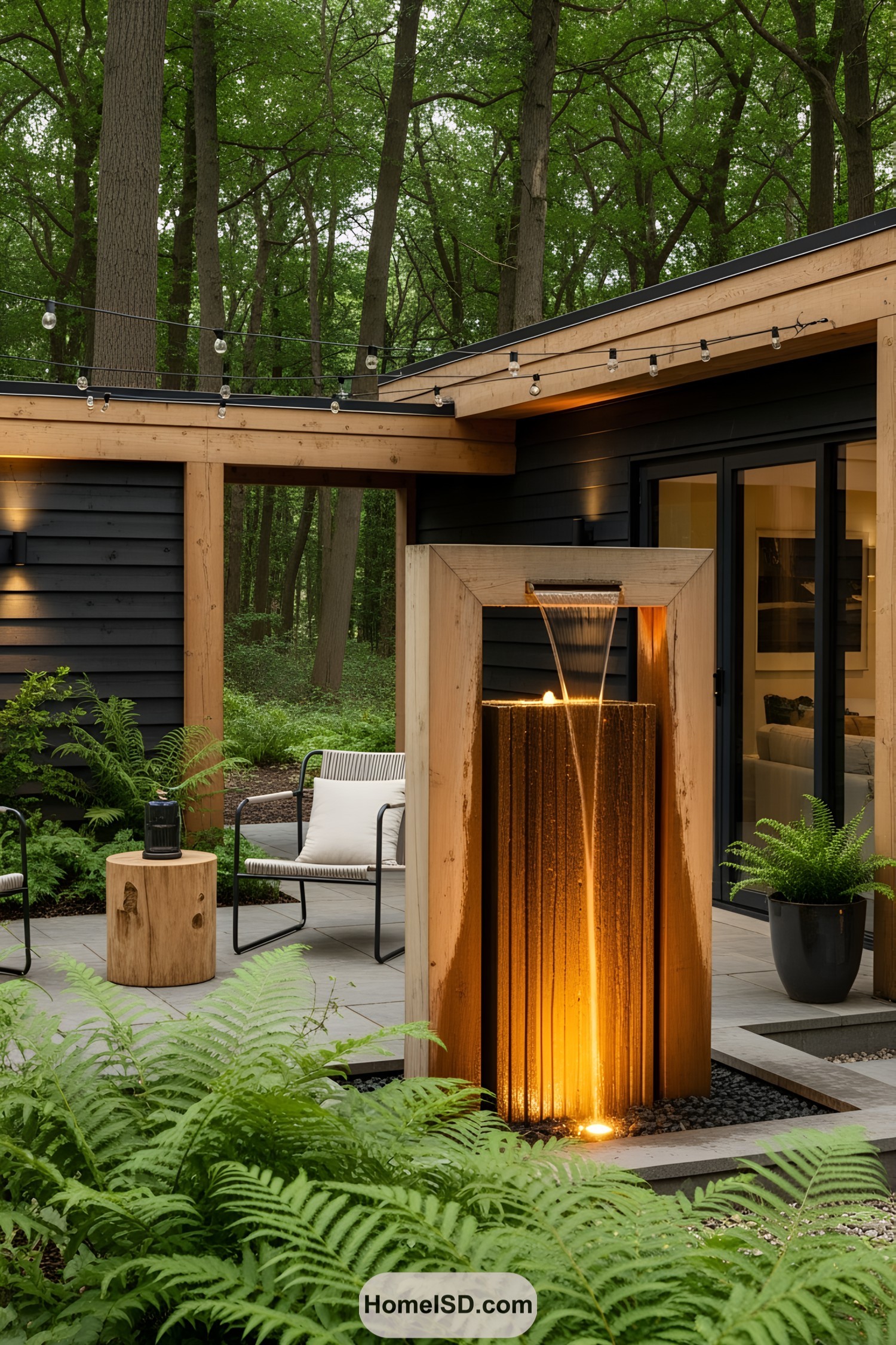 Modern water feature with natural surroundings