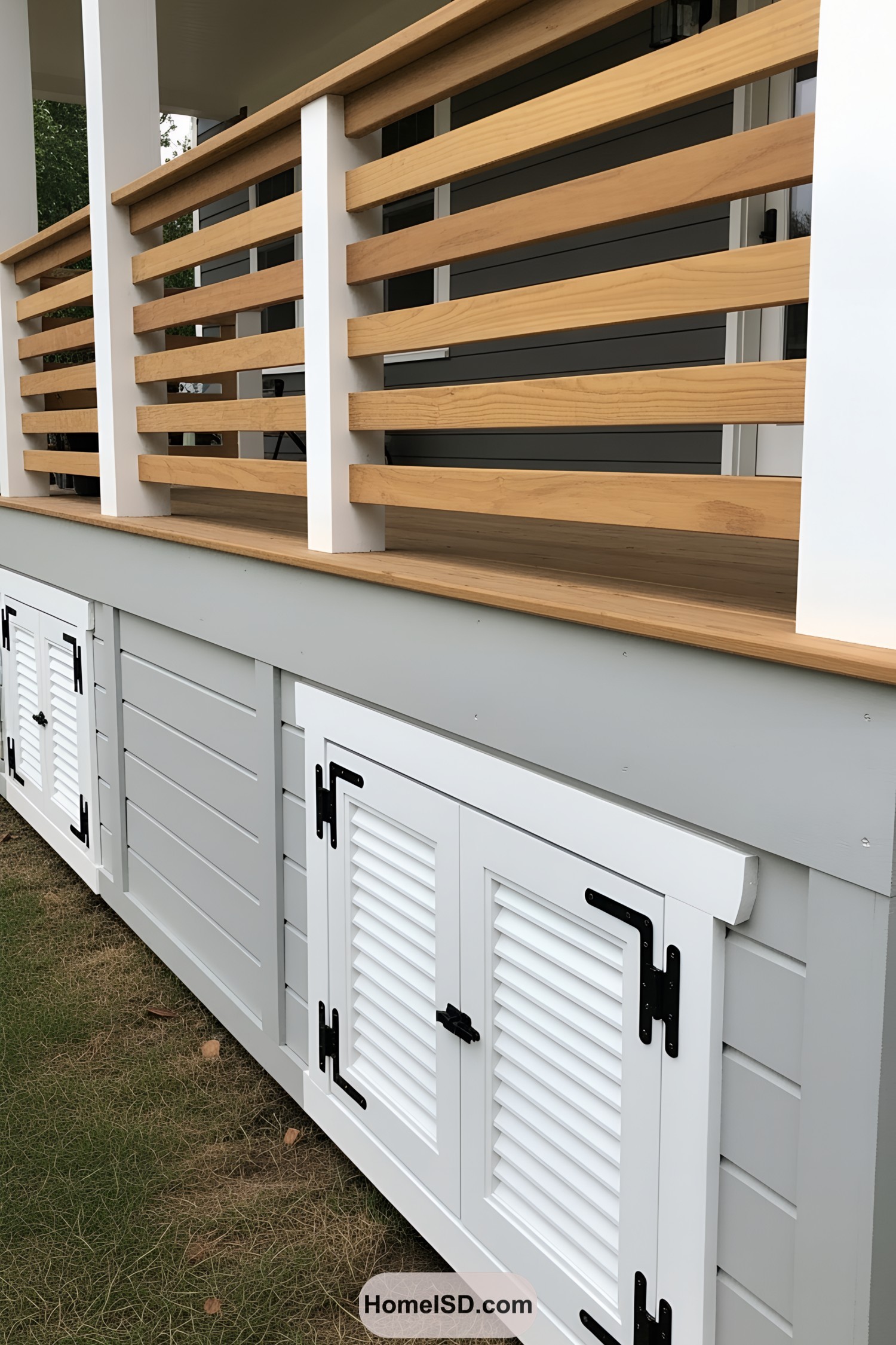 Wooden deck with stylish white skirting