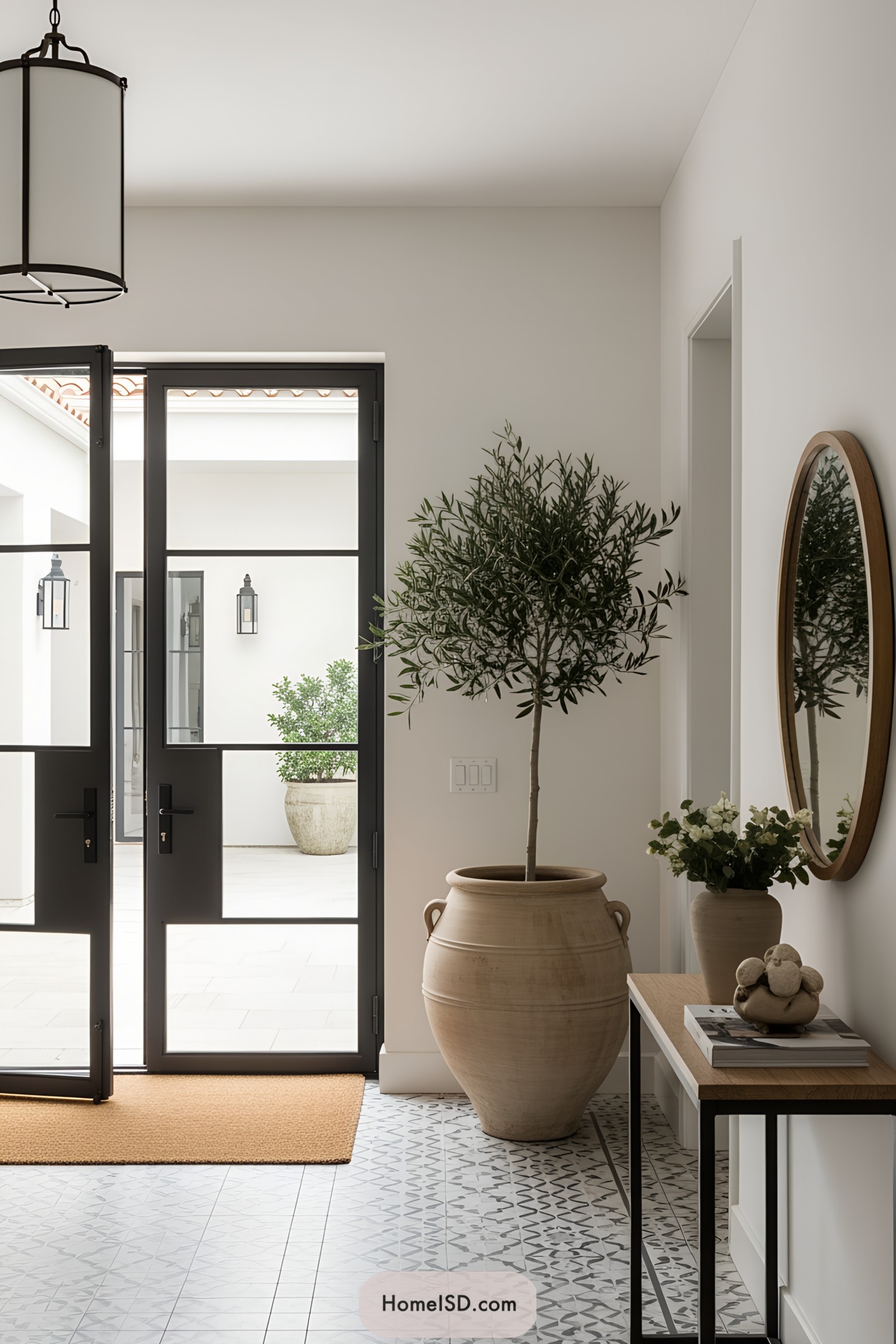 Entryway with potted plants and glass doors
