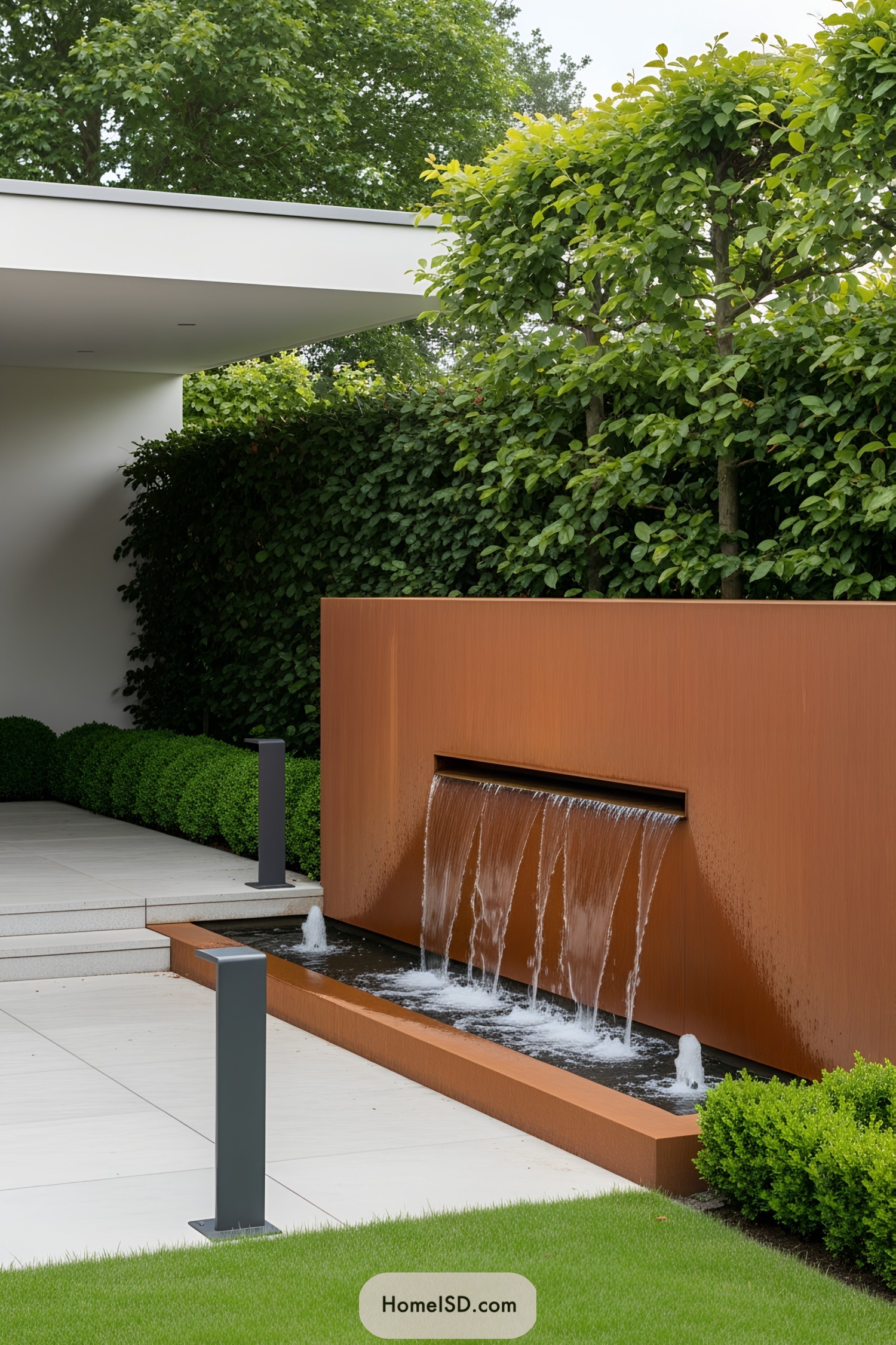 Mid-century modern fountain with greenery