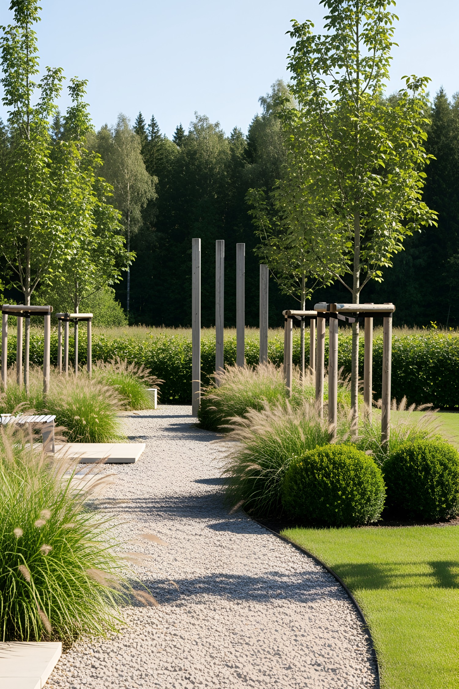 Scenic walkway with gravel path and lush greenery