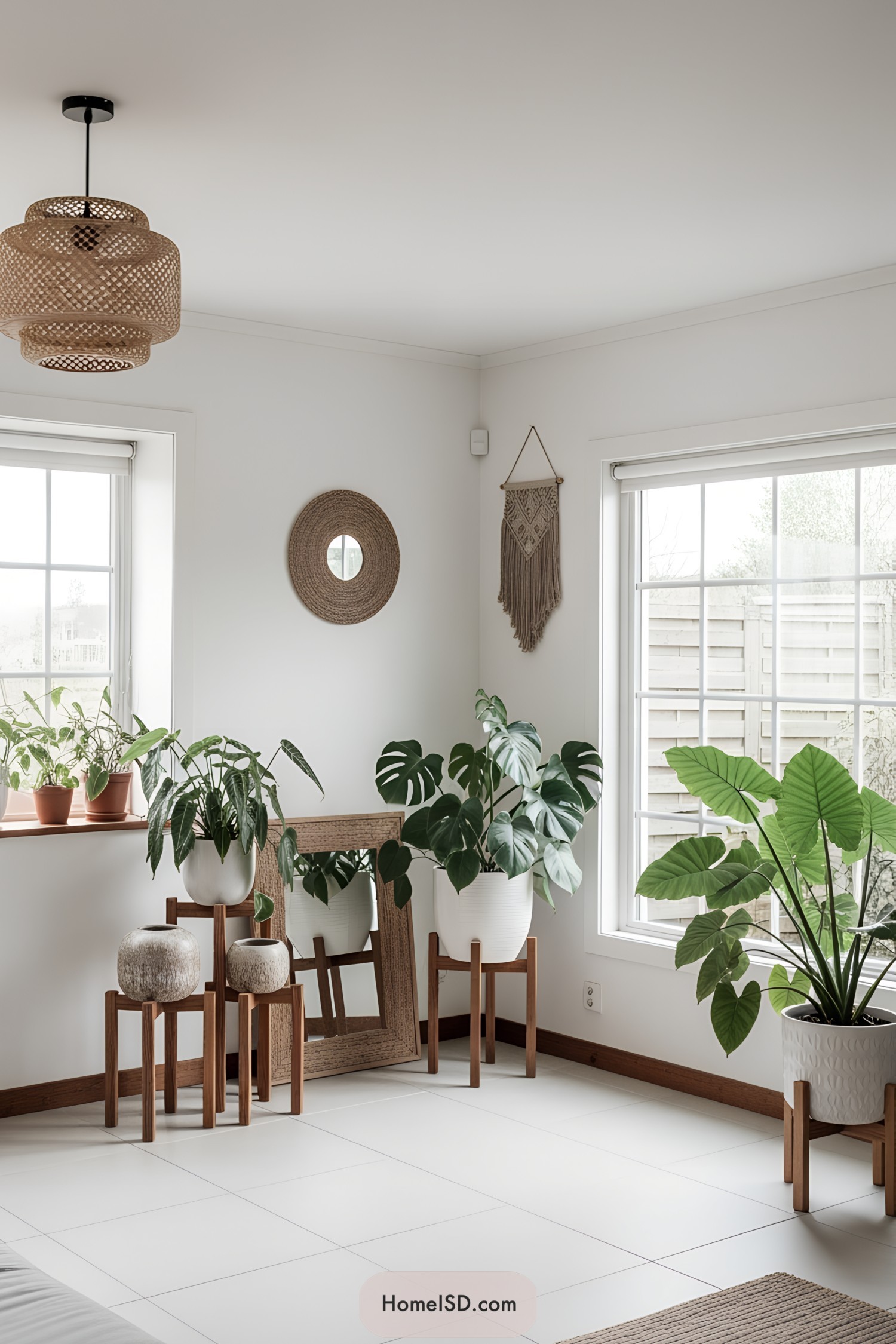 Room with indoor plants and large windows