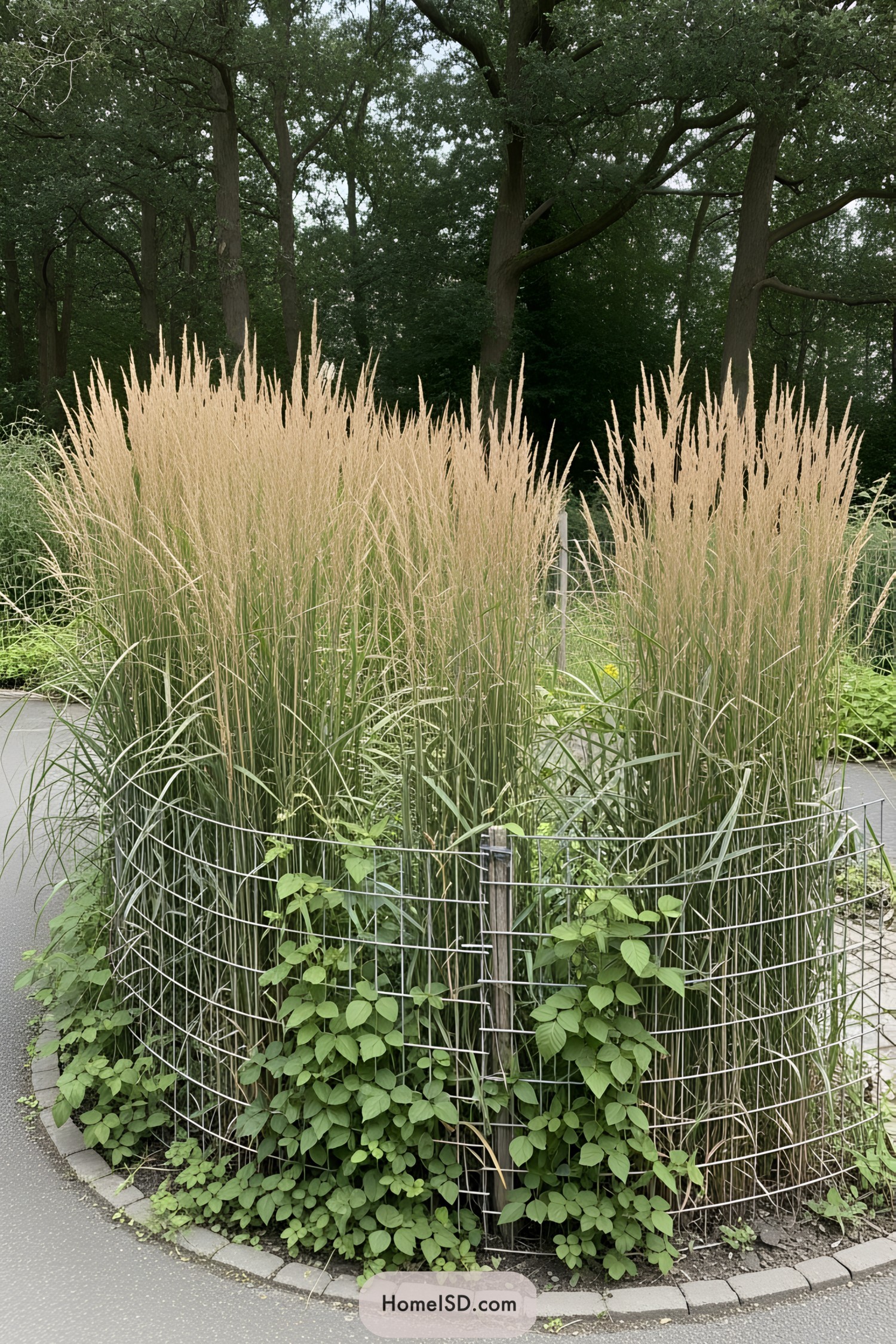 Tall grasses in a wire enclosure
