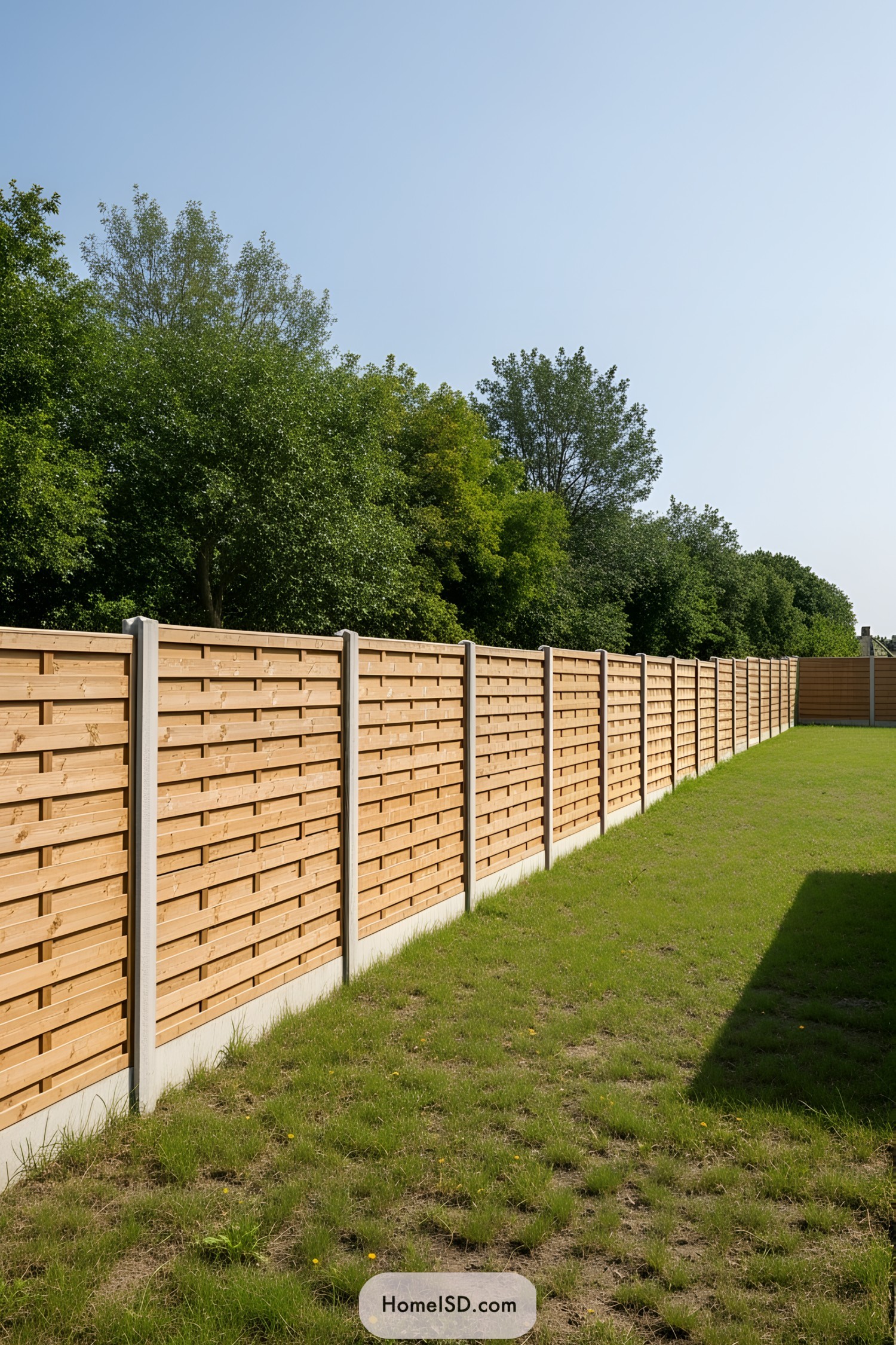 Wooden privacy fence with trees in the background