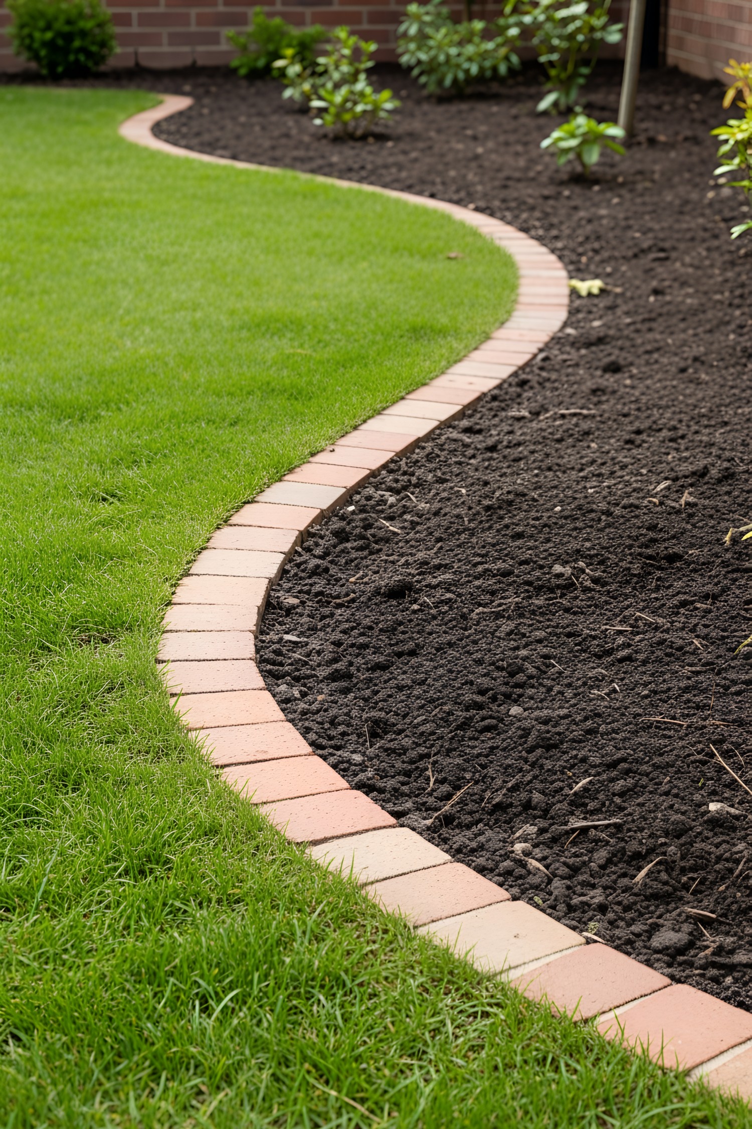 Curved bricks seamlessly separate lawn and soil