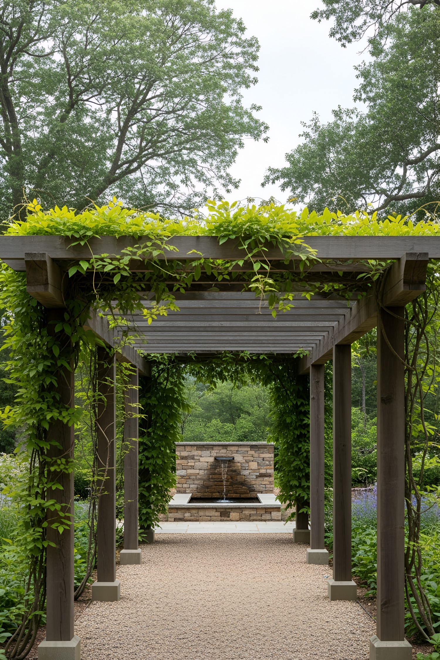 Pergola walkway adorned with lush greenery