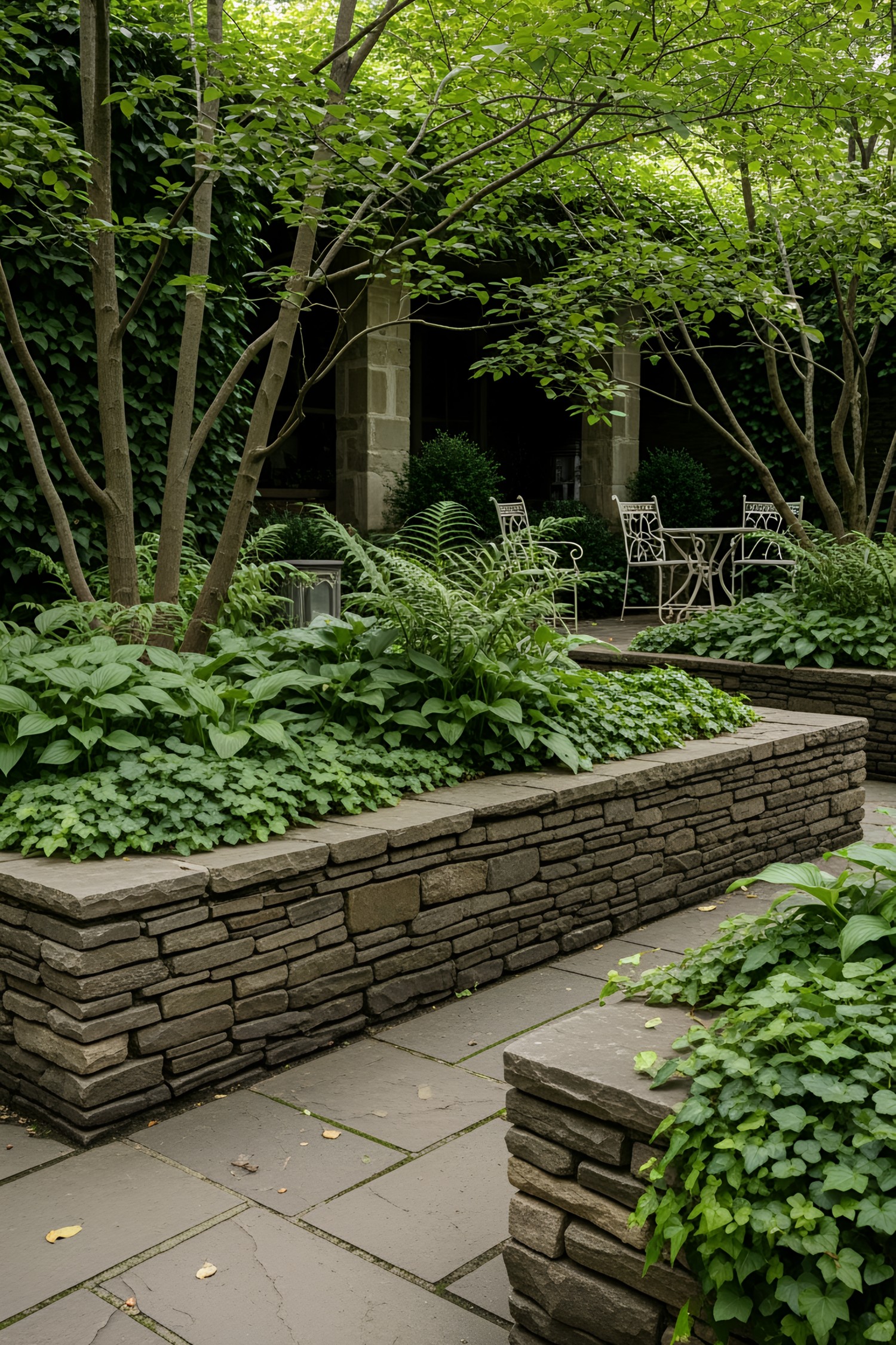 Elegant stone pathway surrounded by lush greenery