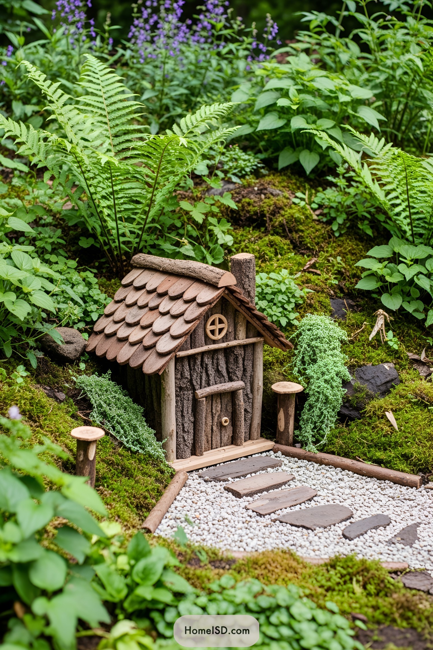 Charming fairy house nestled amongst lush greenery