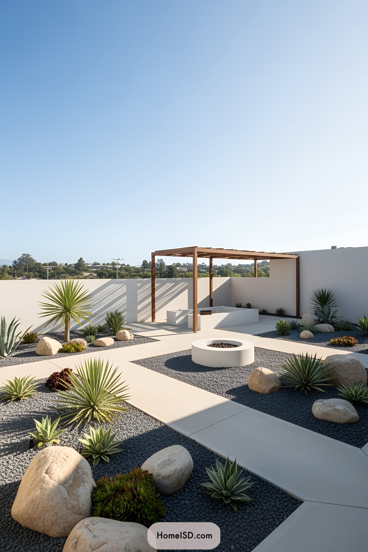 Elegant dry garden with rocks and structured paths