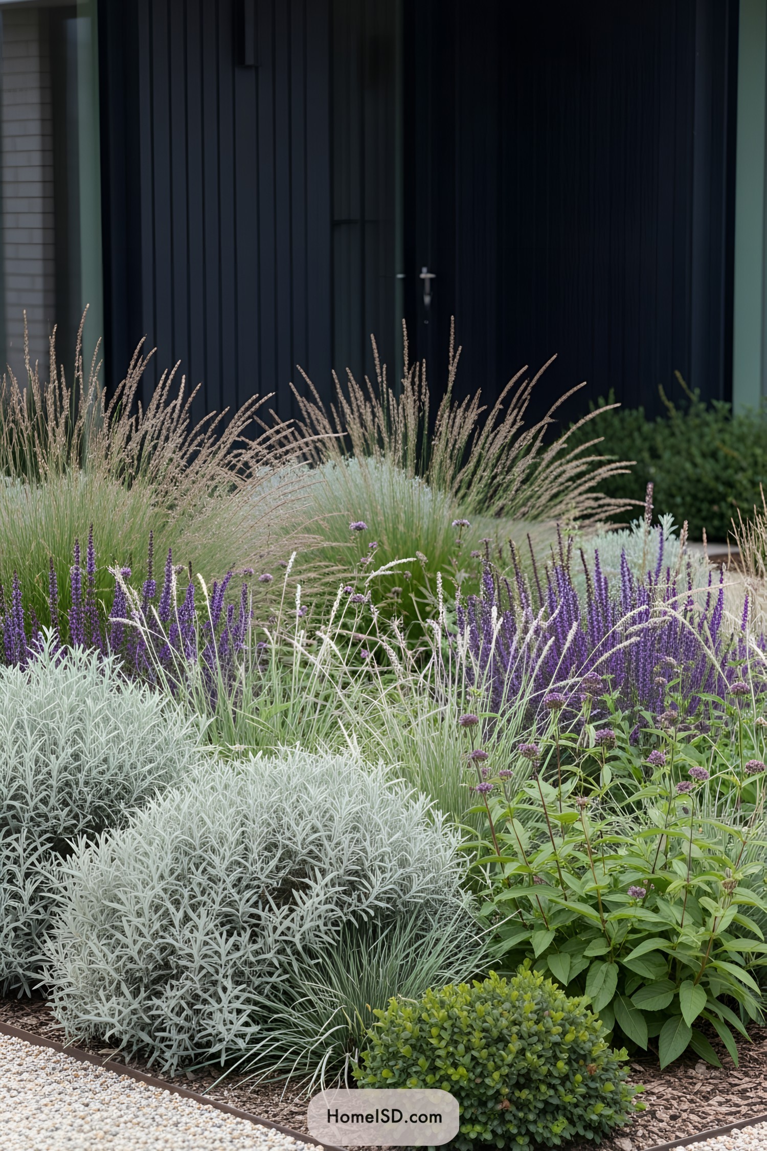 Varied plants in a dry garden with elegant textures