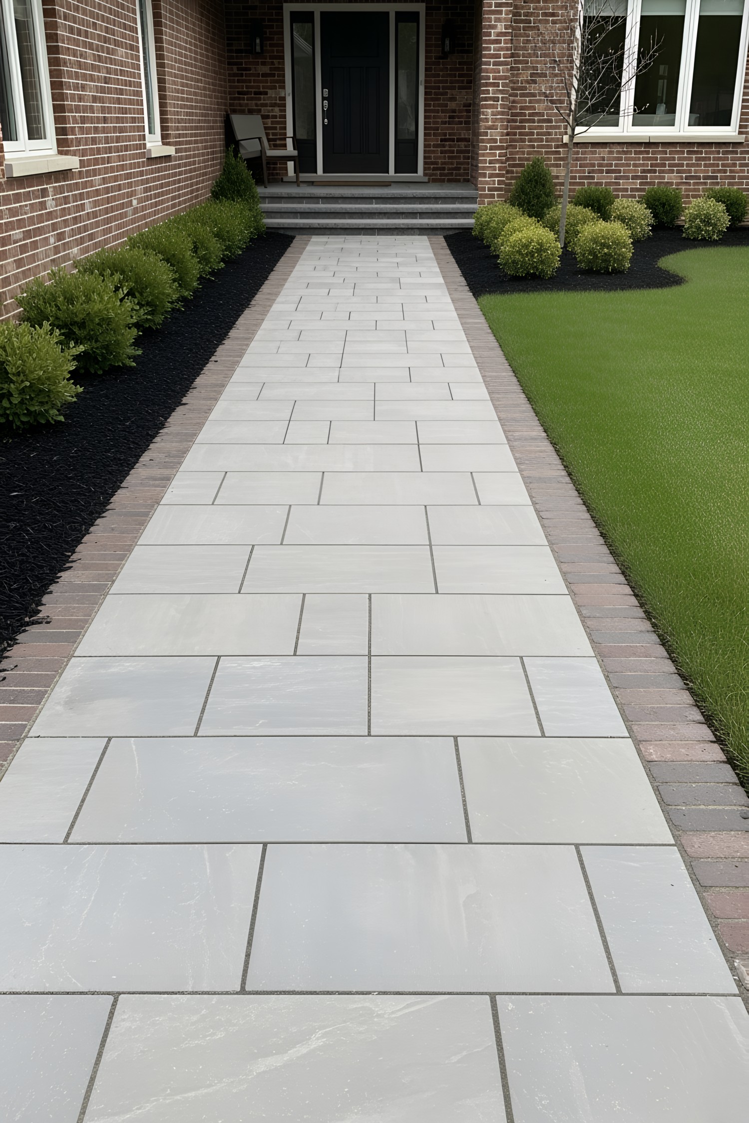 Elegant paved walkway leading to a front door