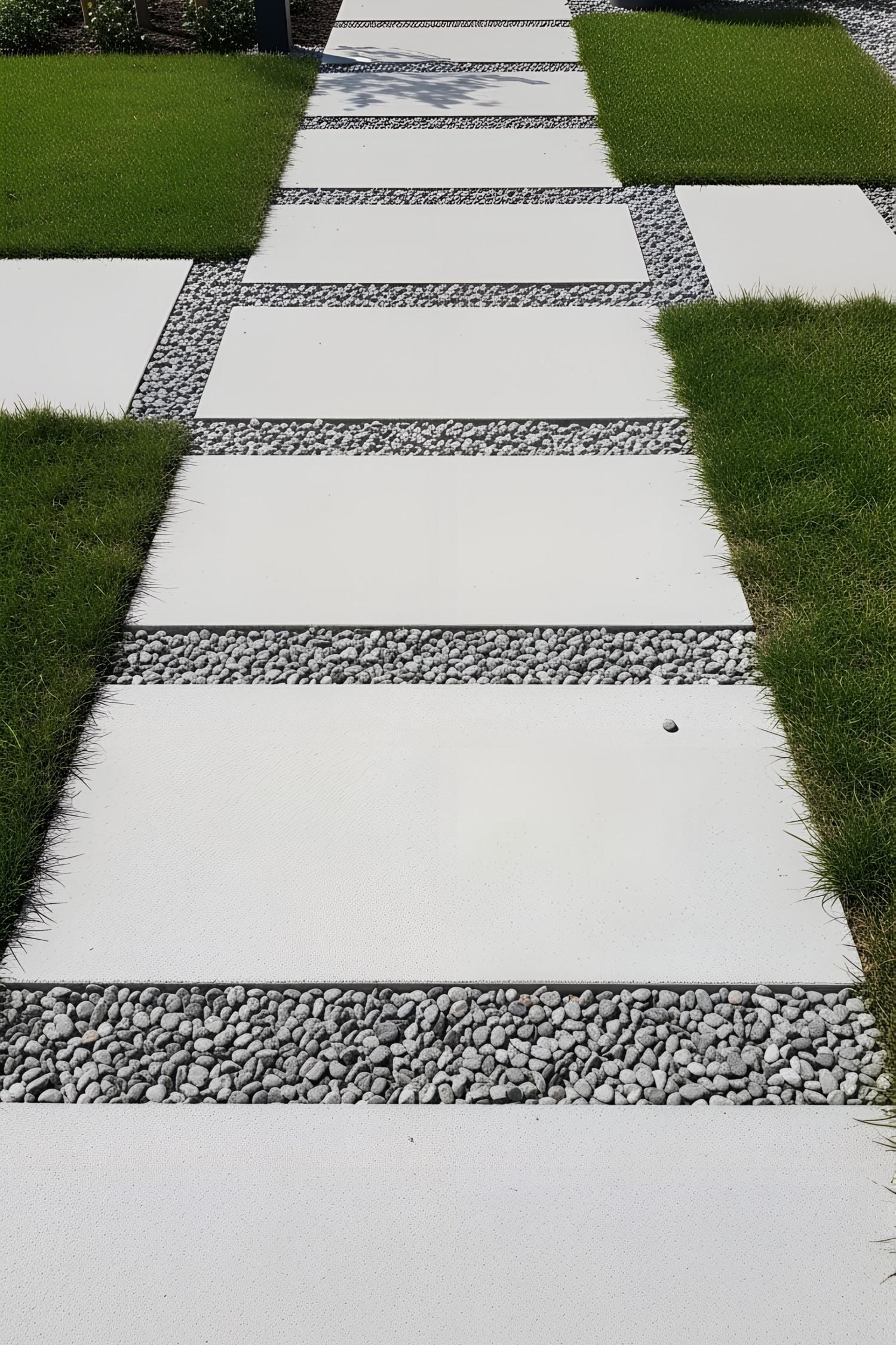 Modern garden path with stones and grass