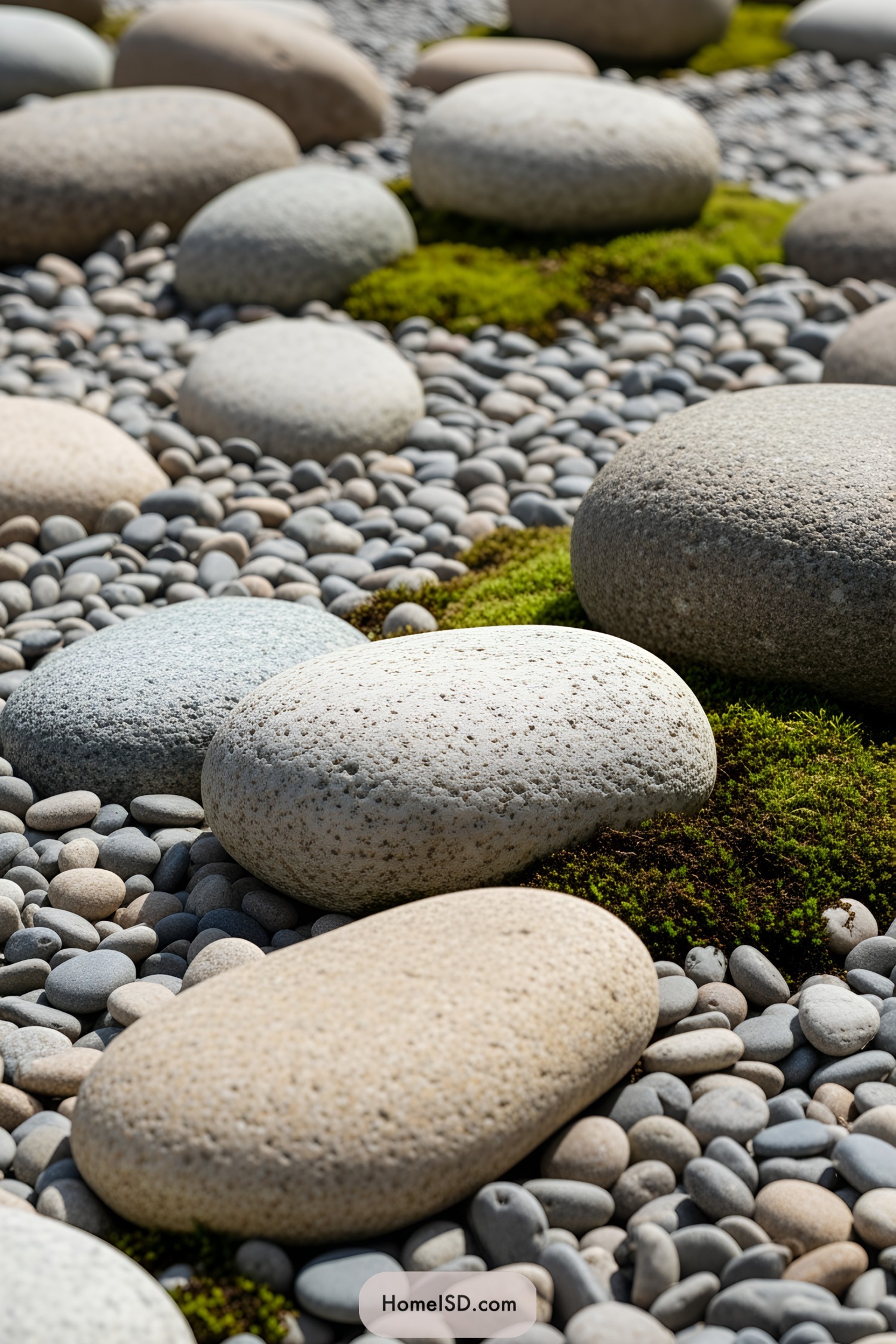 Pebbles and moss create a scenic rockery pattern