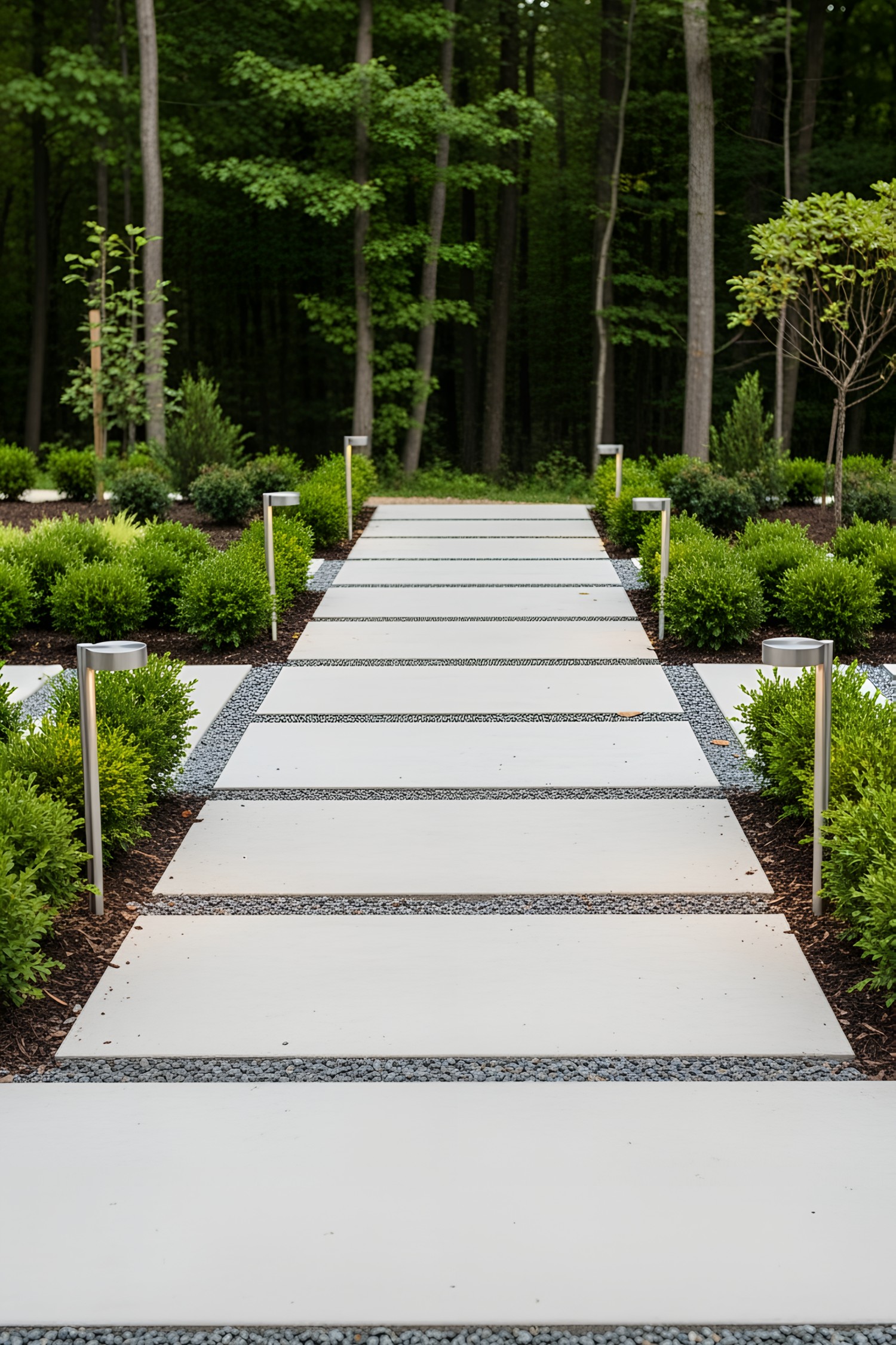 Modern pathway with clean lines and greenery