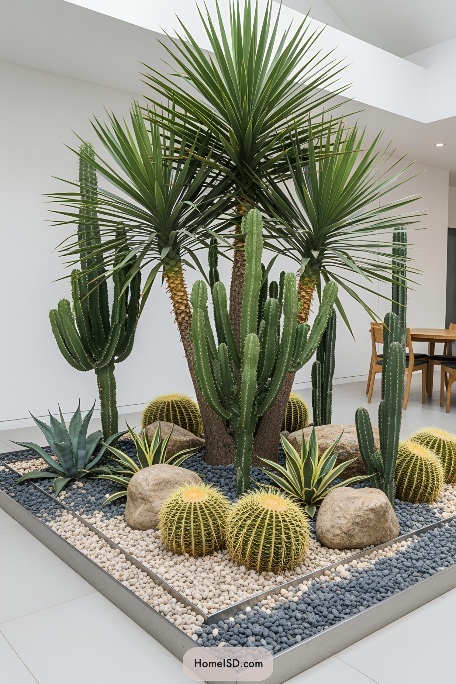Variety of cacti in a stylish planter