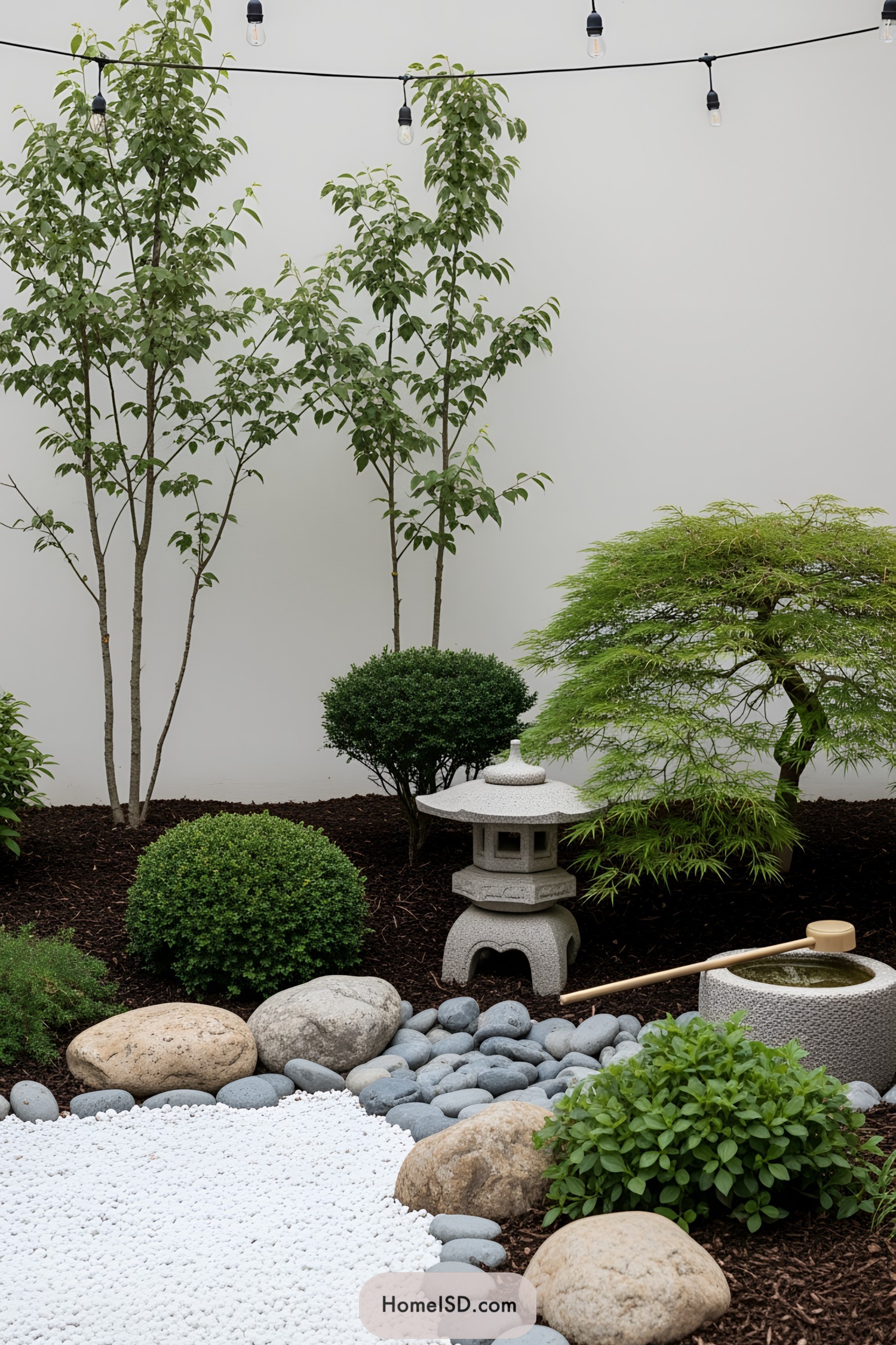 Miniature Japanese garden with stones and greenery