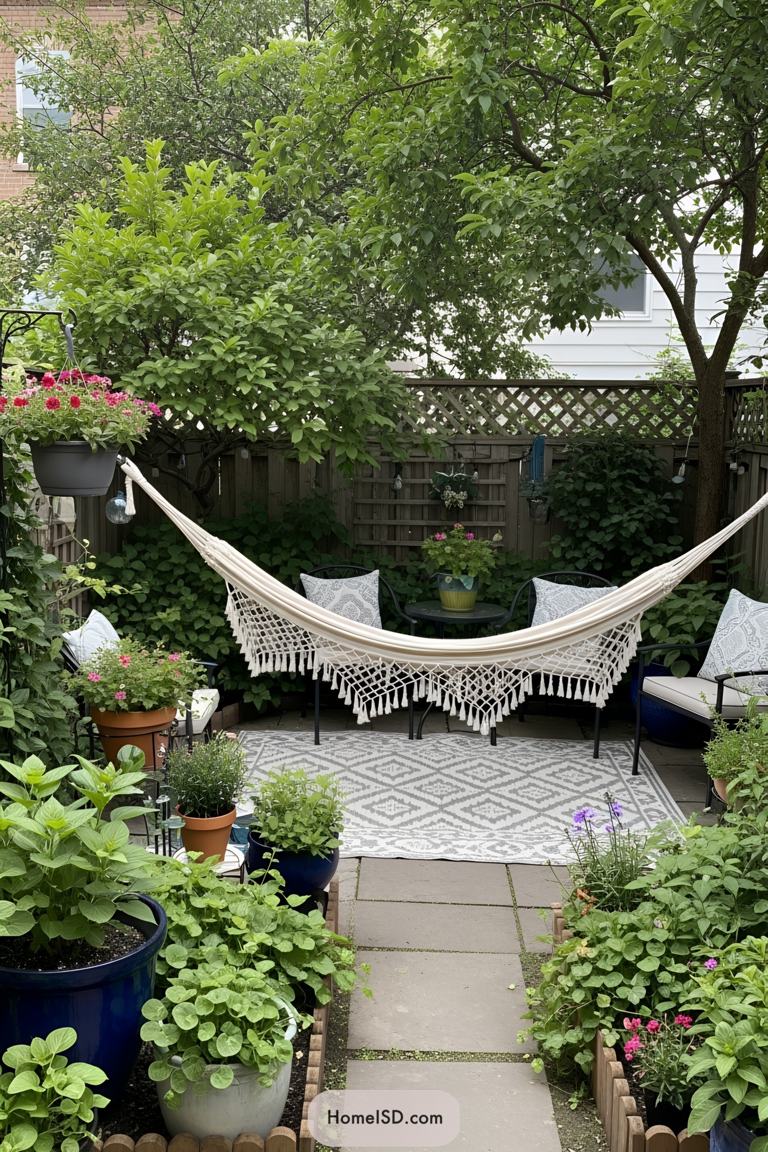 Cozy hammock under lush trees