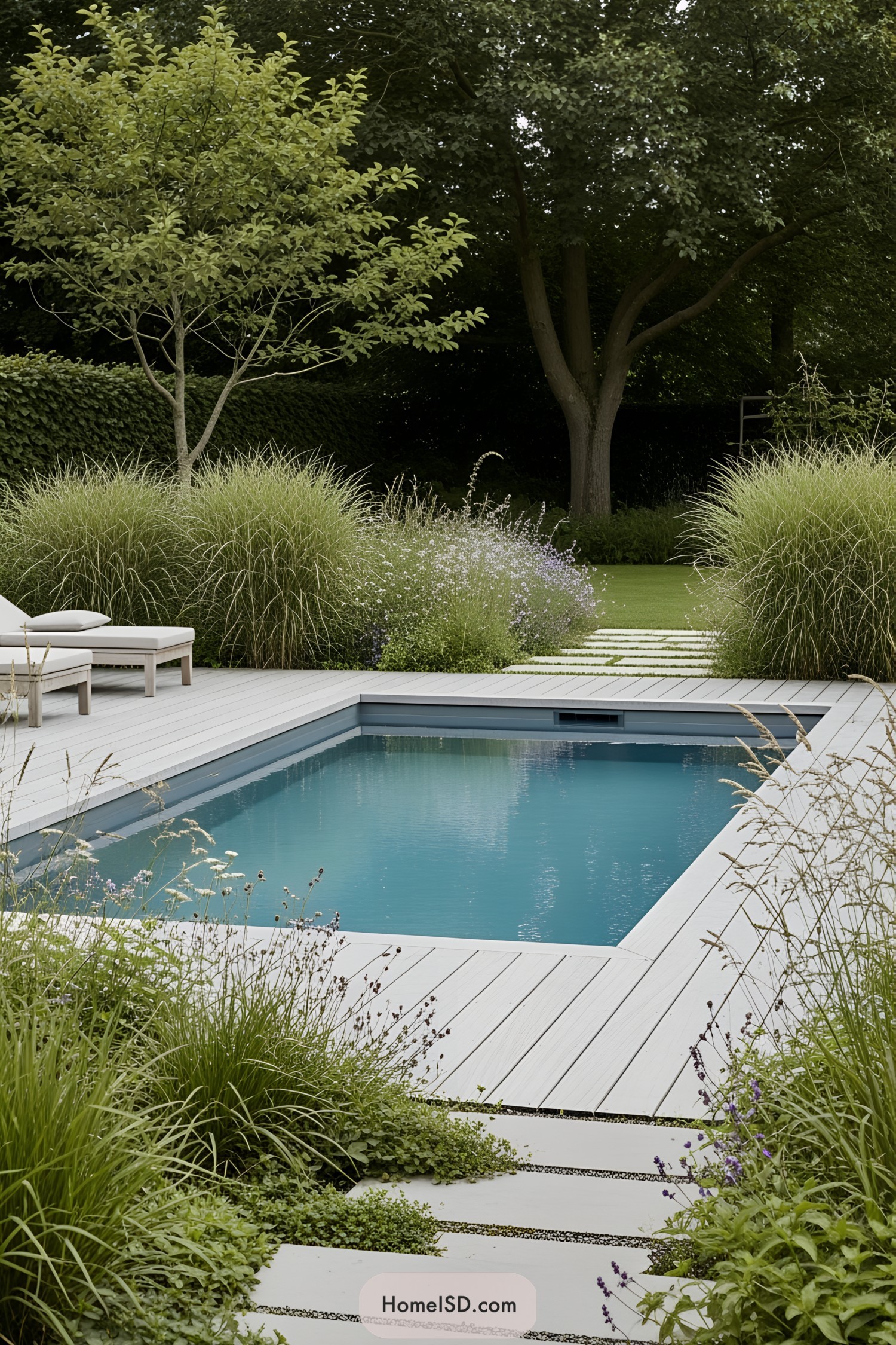 Tranquil garden pool surrounded by lush greenery