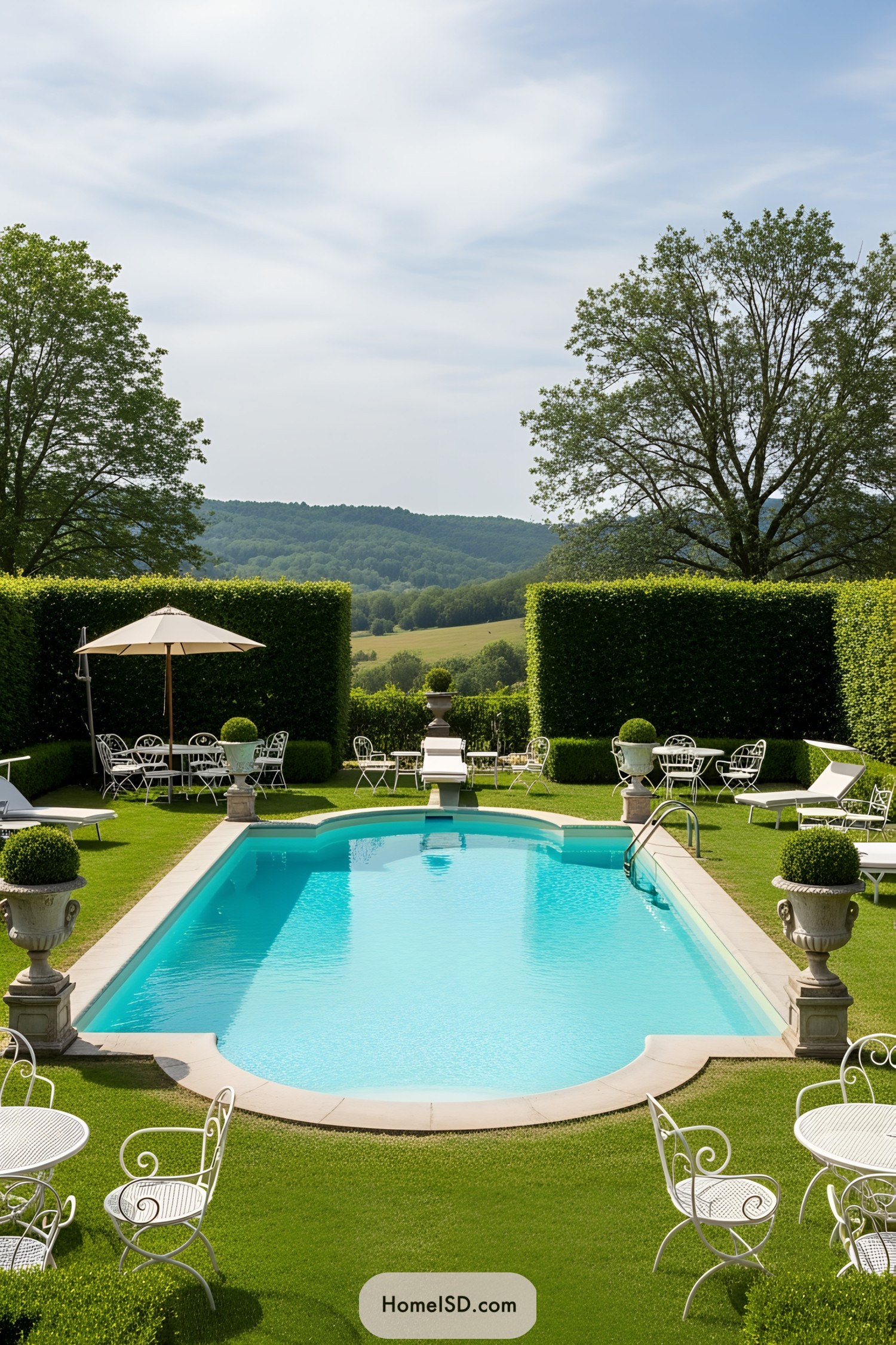 Lush garden with a serene pool and verdant views