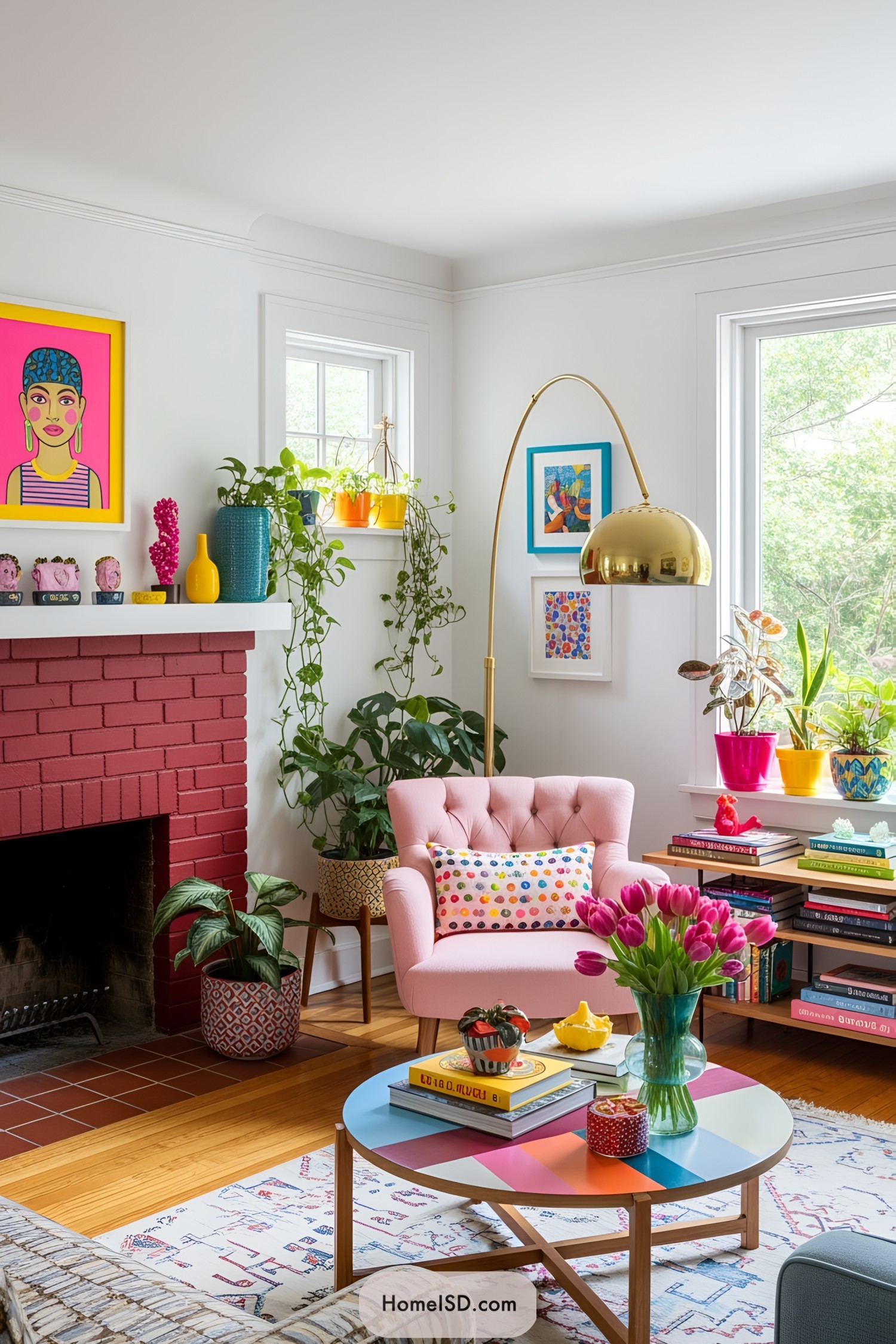 Colorful room with bright furniture and plants