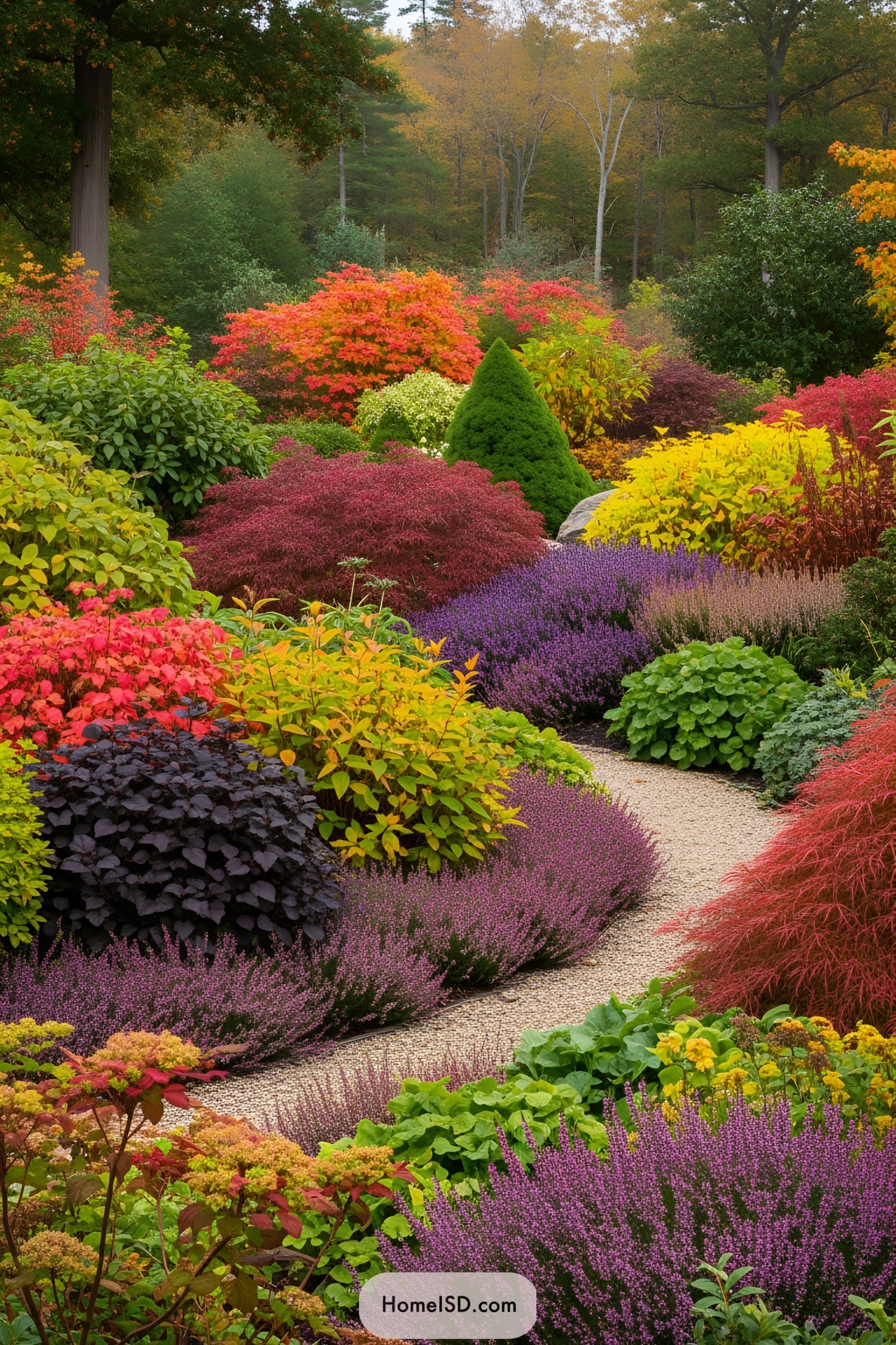 Vibrant fall garden with colorful foliage