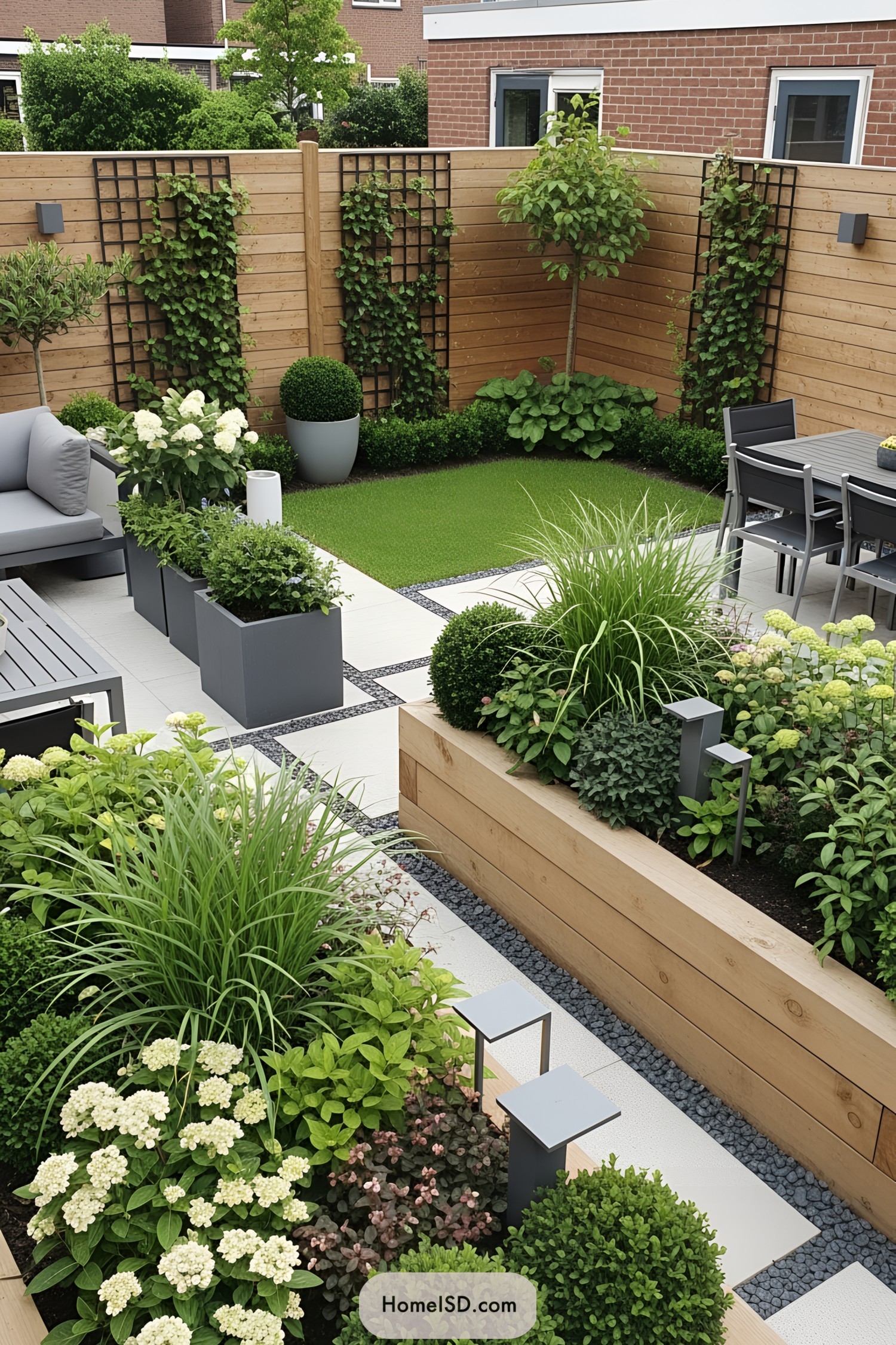 Small garden with modern design in a backyard