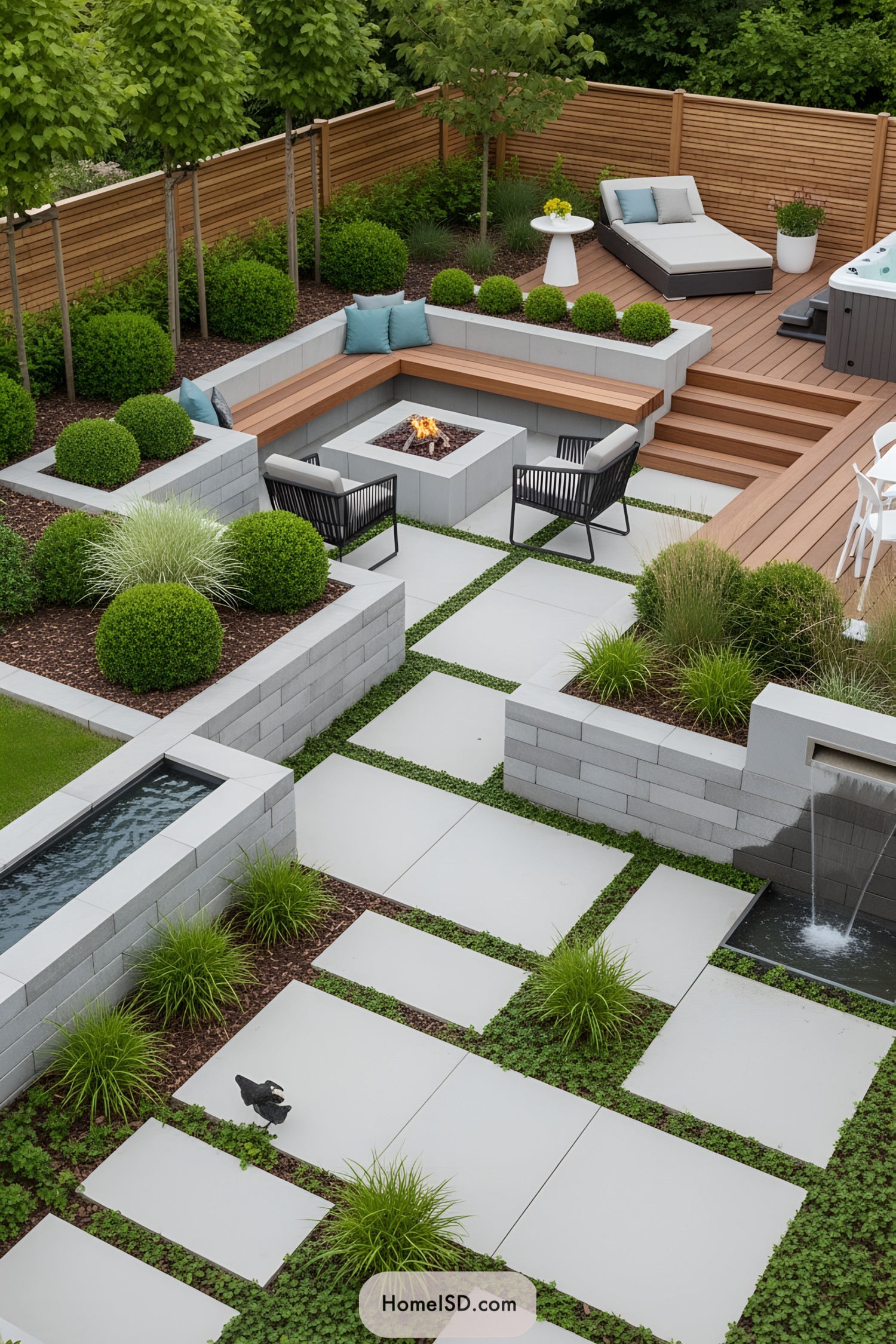 Chic backyard with fire pit and sleek seating
