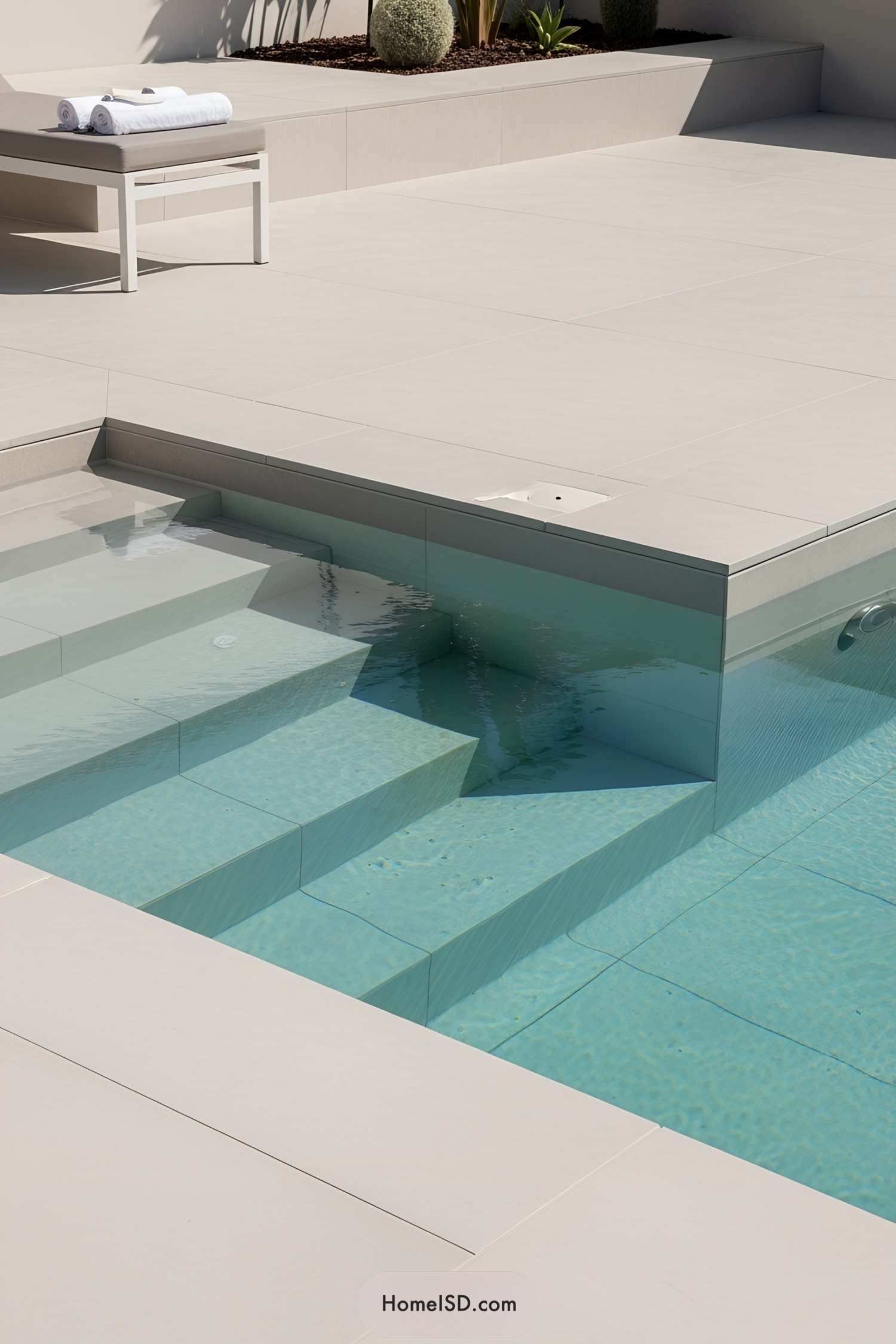 Modern pool with sleek steps and minimalist deck