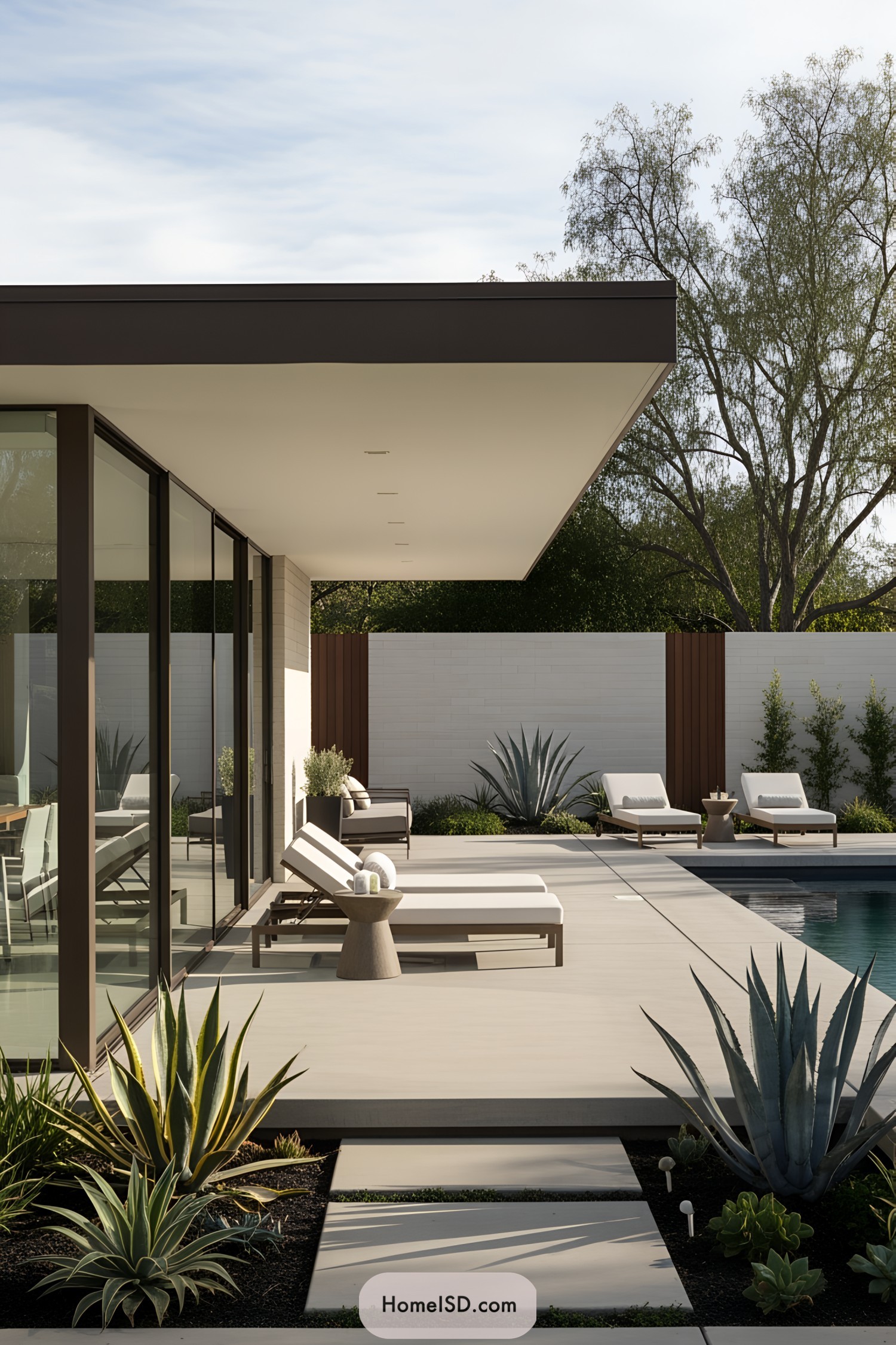 Modern pool design with sleek lines and lush greenery