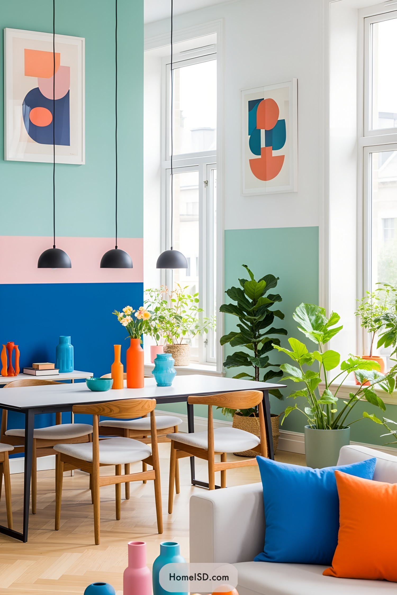 Bright and vibrant interior with colorful decor and plants