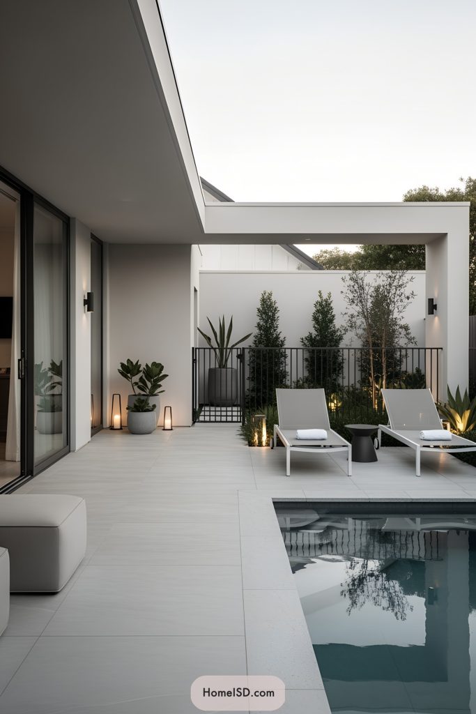 Modern Poolside with Minimalist Furniture - Pinterest - Minimalist Poolside Living Area Design Inspiration