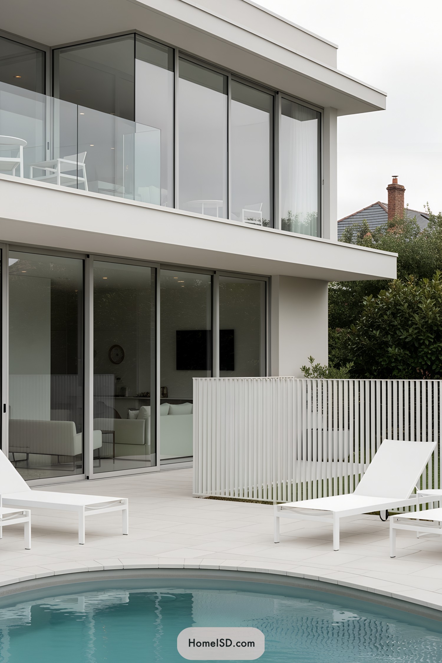 Contemporary home with a stylish pool fence