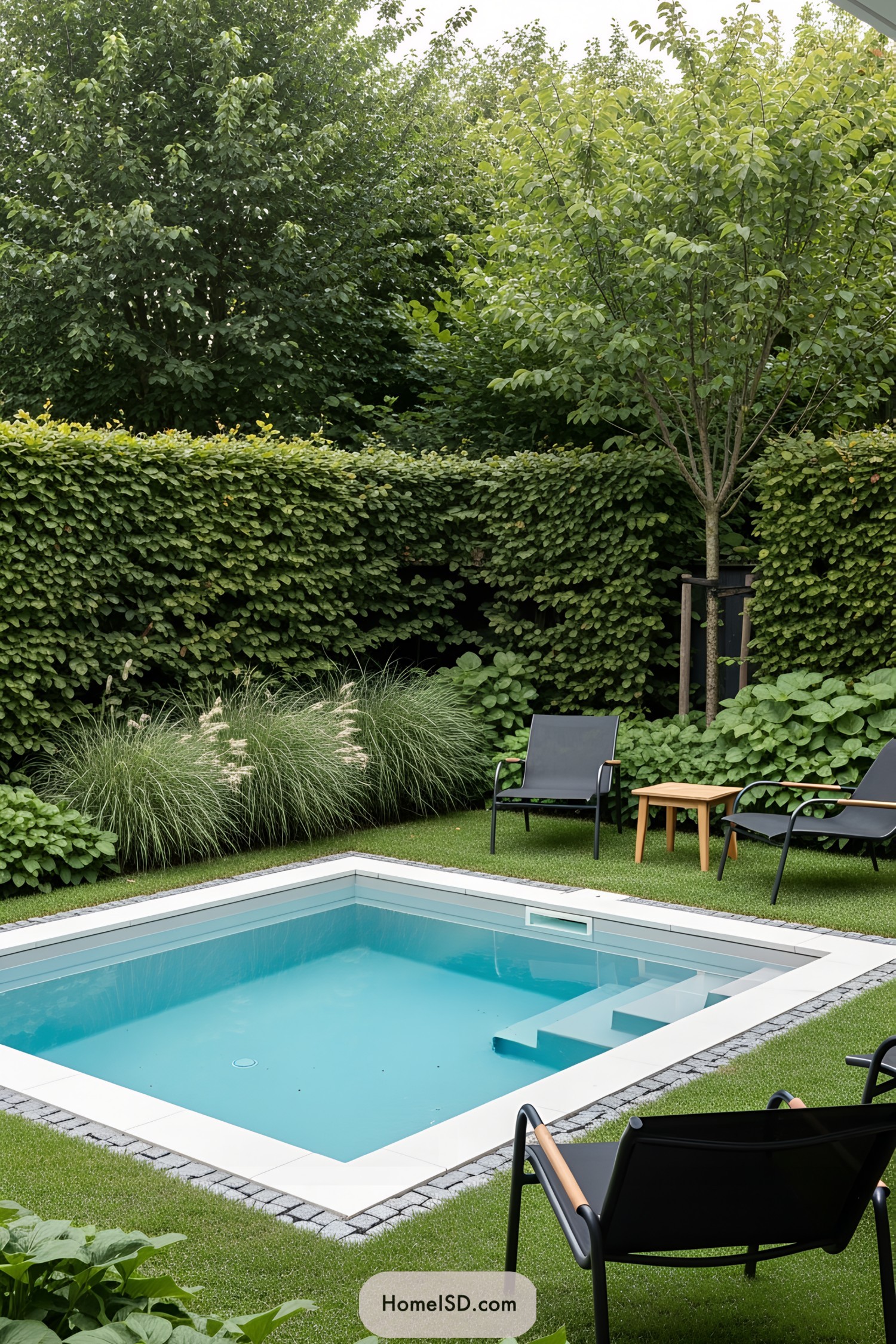 Small relaxing pool in lush garden setting