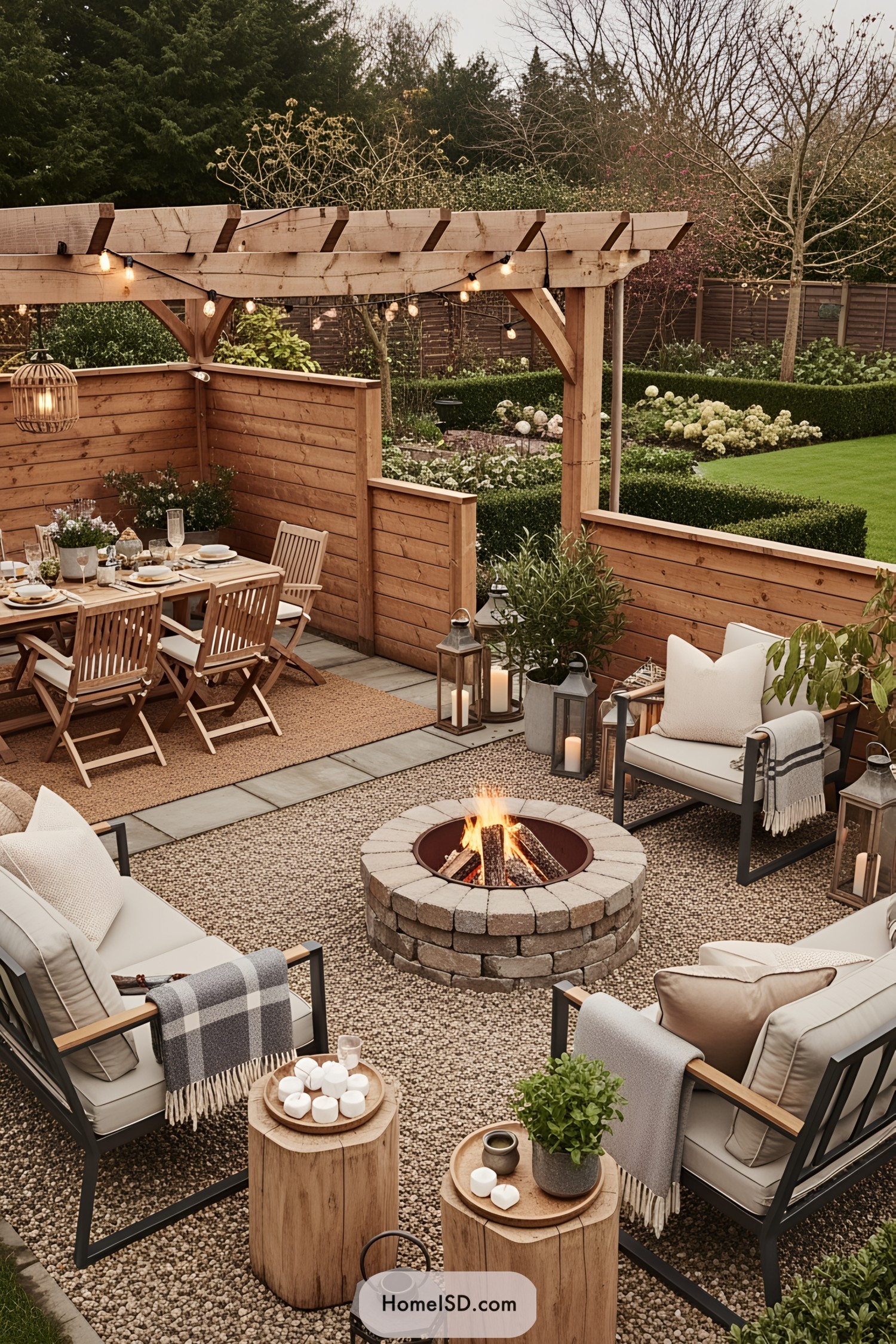 Charming patio with fire pit and dining area