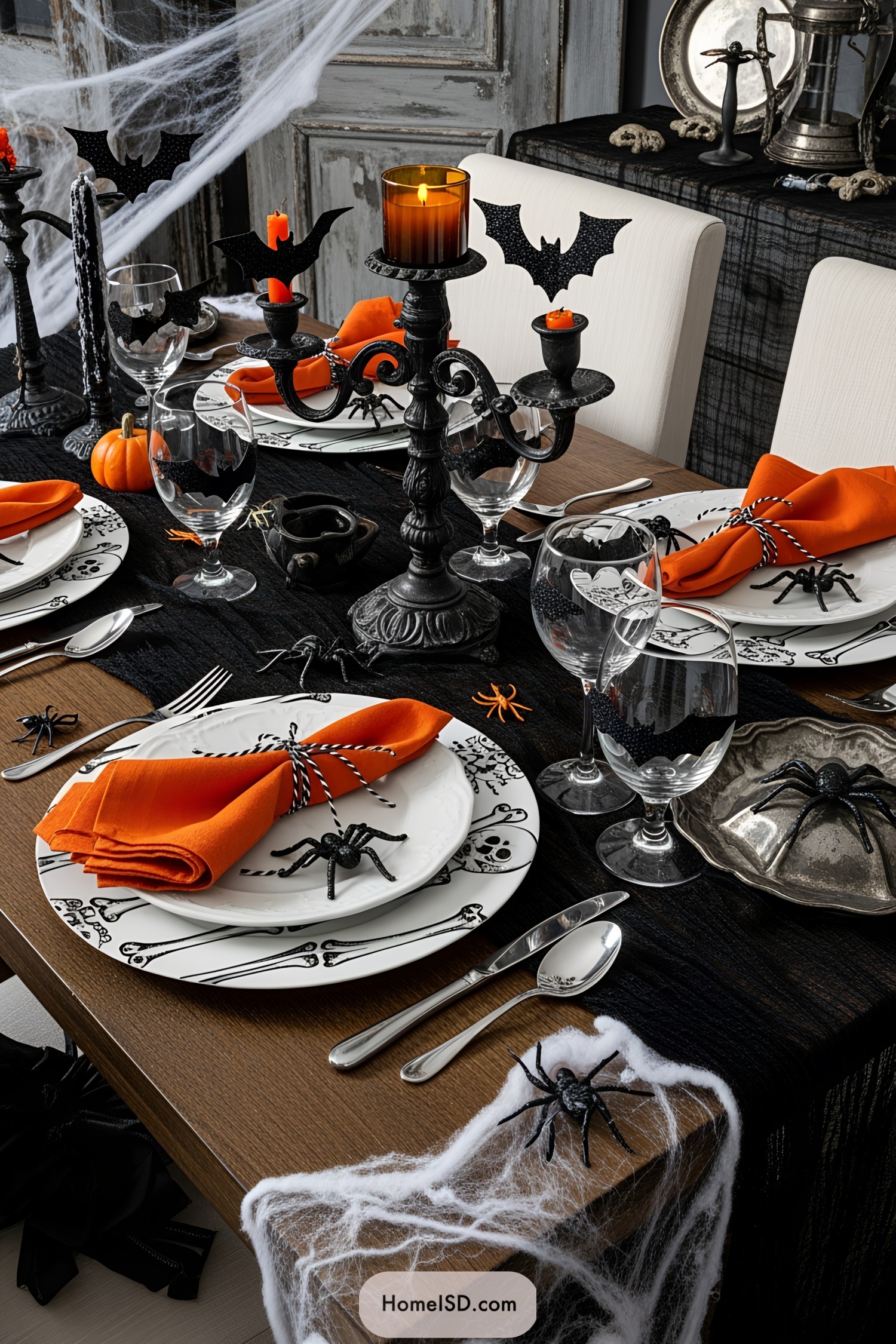 Elegant Halloween table with spooky decorations