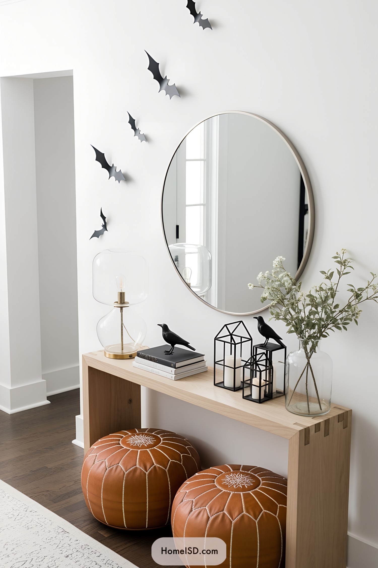 Stylish Halloween entrance with bats and ravens
