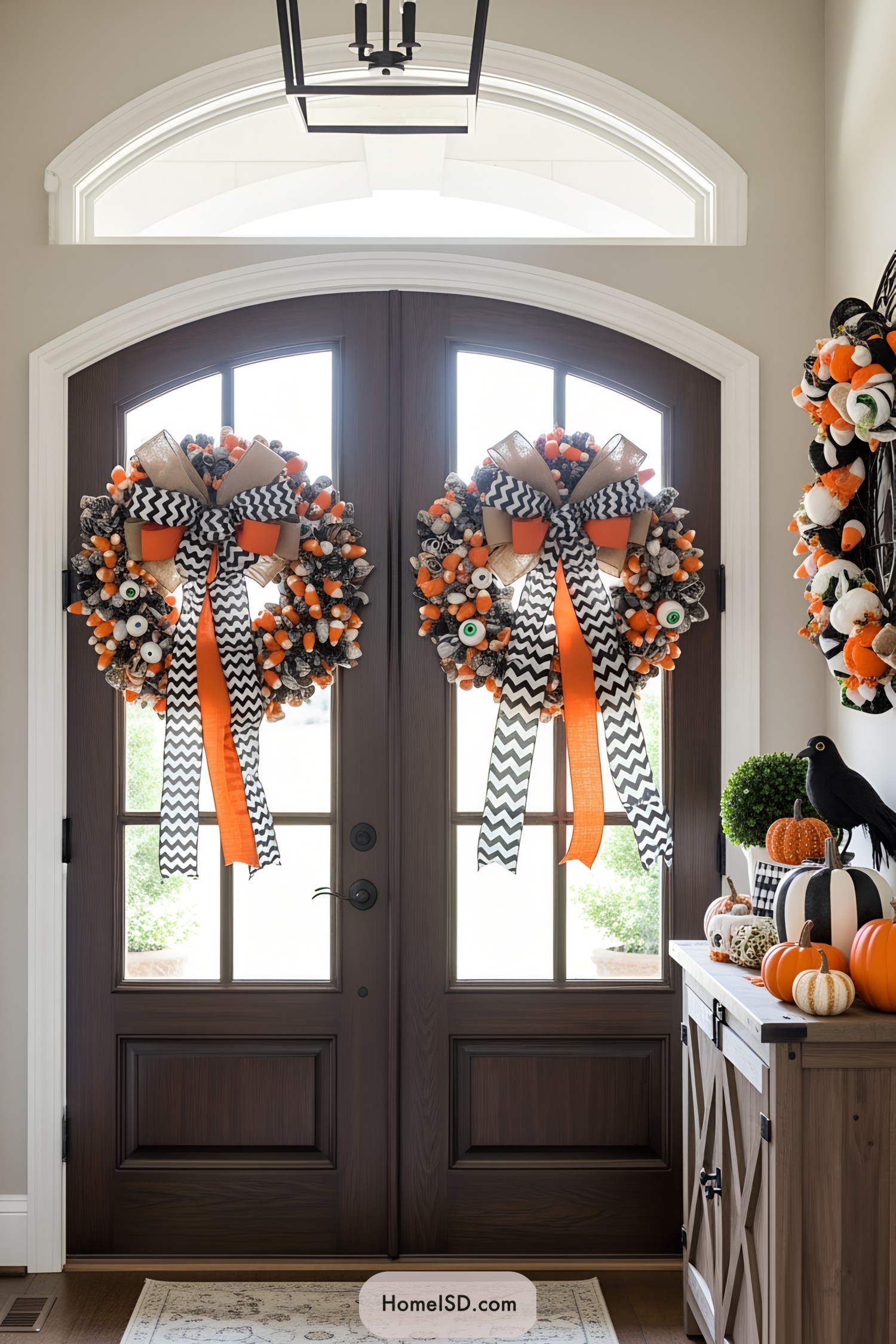 Double Door with Festive Halloween Wreaths