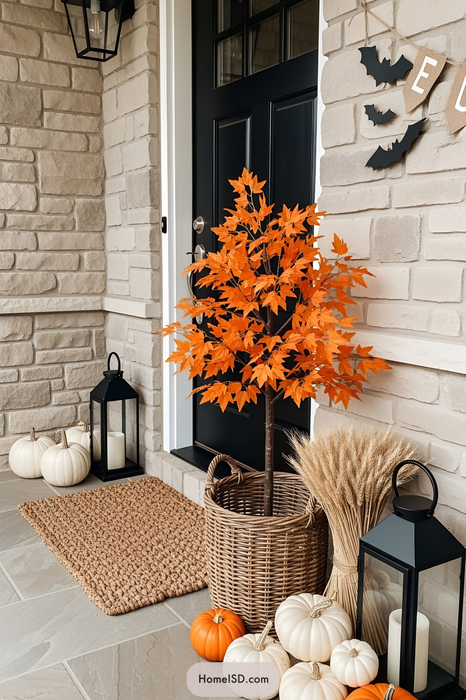 Cozy porch with pumpkins and fall decor