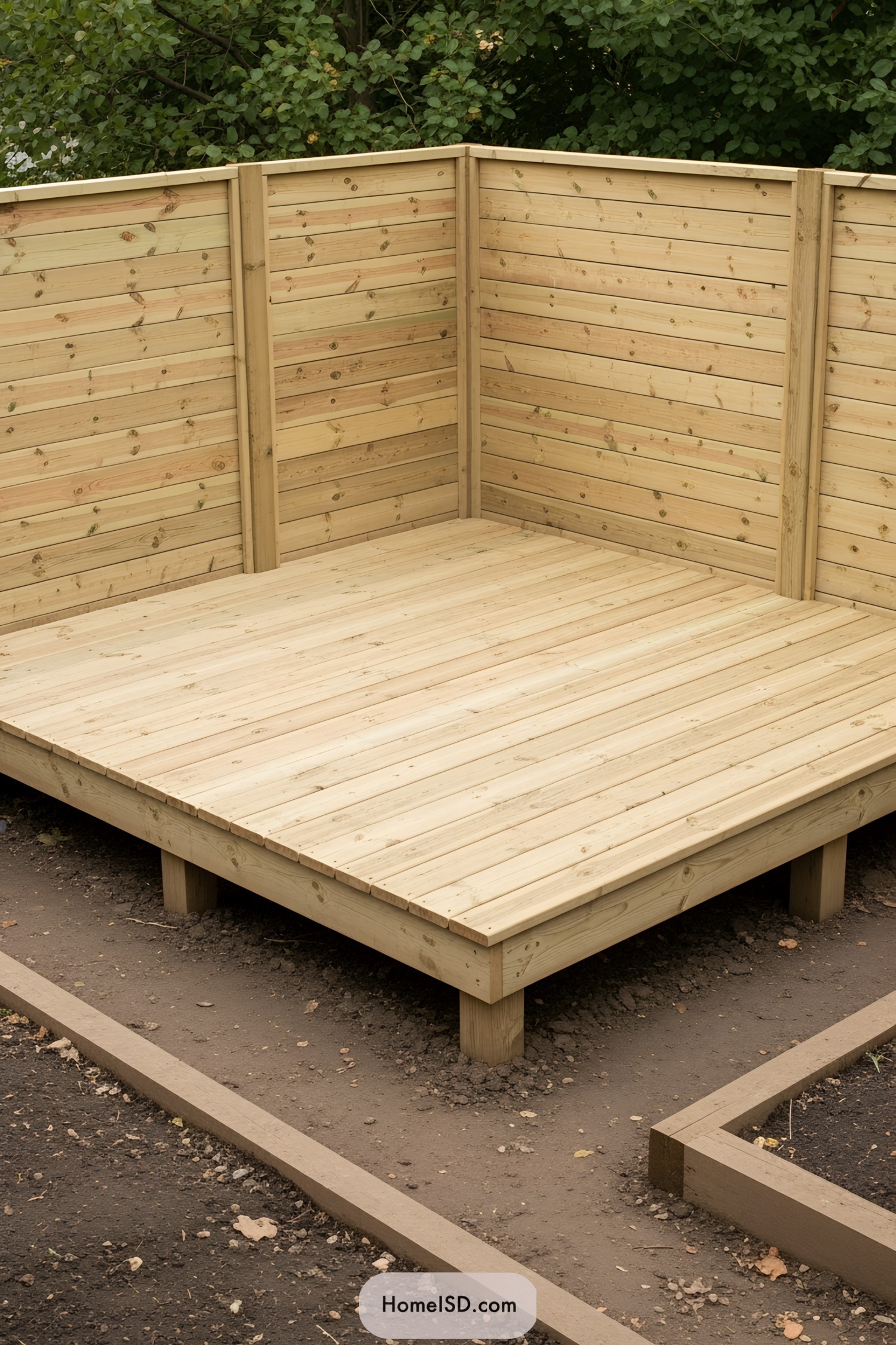 Simple wooden deck with privacy walls