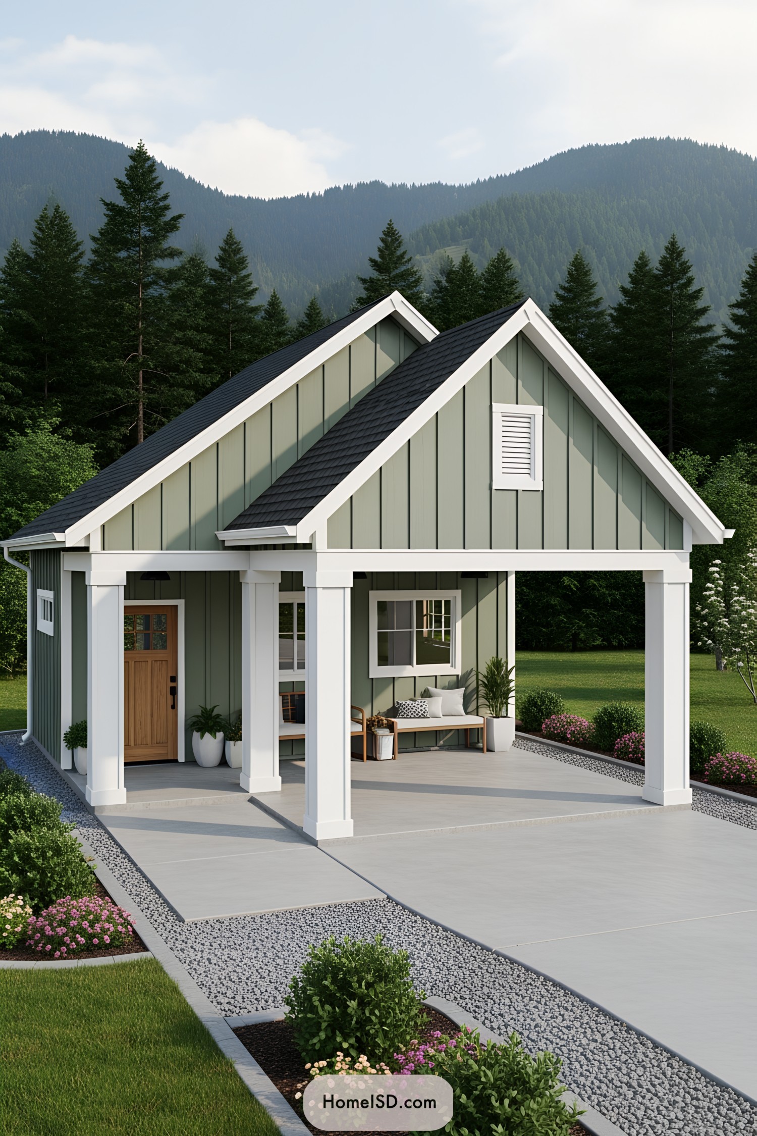 Elegant carport shelter with nature backdrop