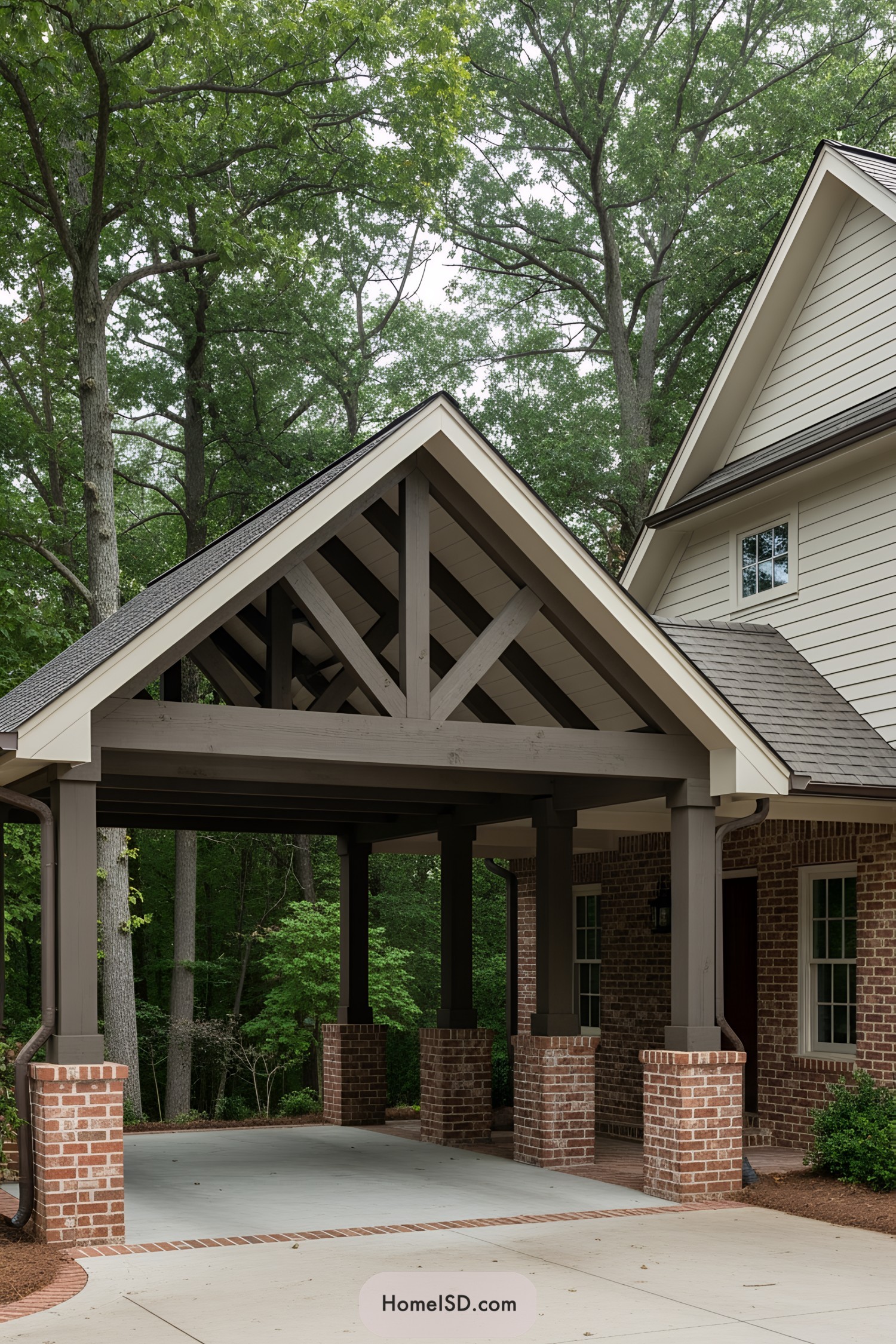 Brick and Timber Carport with Gabled Roof